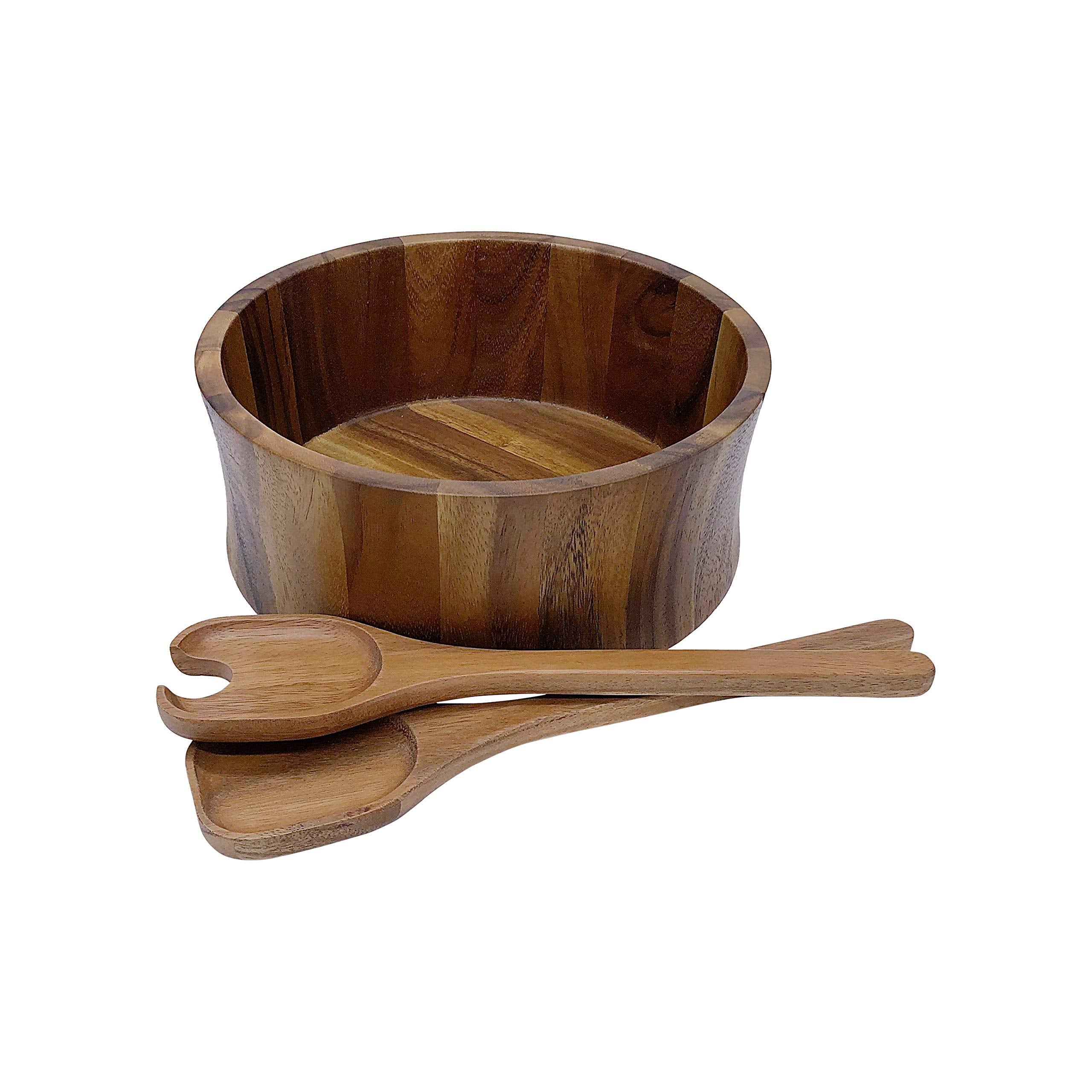 Kalmar Home 10-Inch Acacia Wood Large Maribo Salad Bowl With Servers