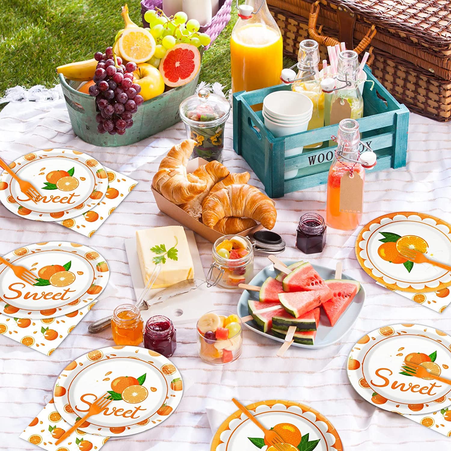 98 Pcs Little Cutie Party Supplies Includes Plates, Napkins, Table Covers, Ideal For Summer Fruit Party Birthday Theme Party Dec