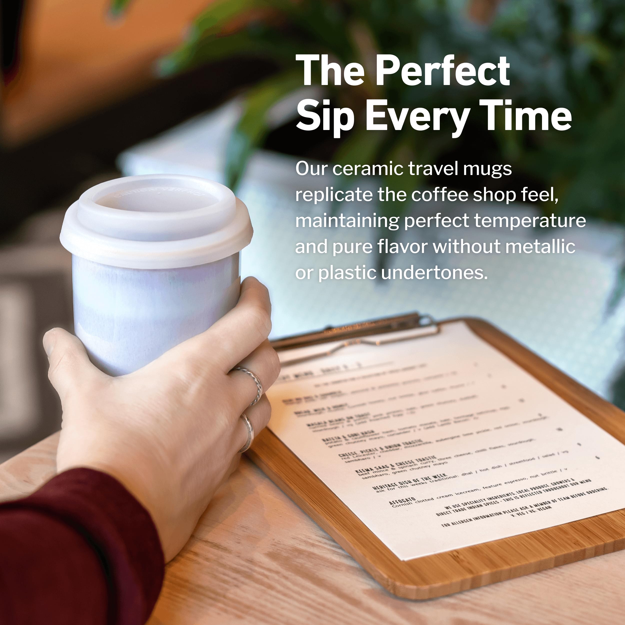 NOVA CERAMICS Travel Mug - Portable Coffee Tumbler - Unique to Go Mug - Microwave & Dishwasher Safe Purple Coffee Tumbler - Gift