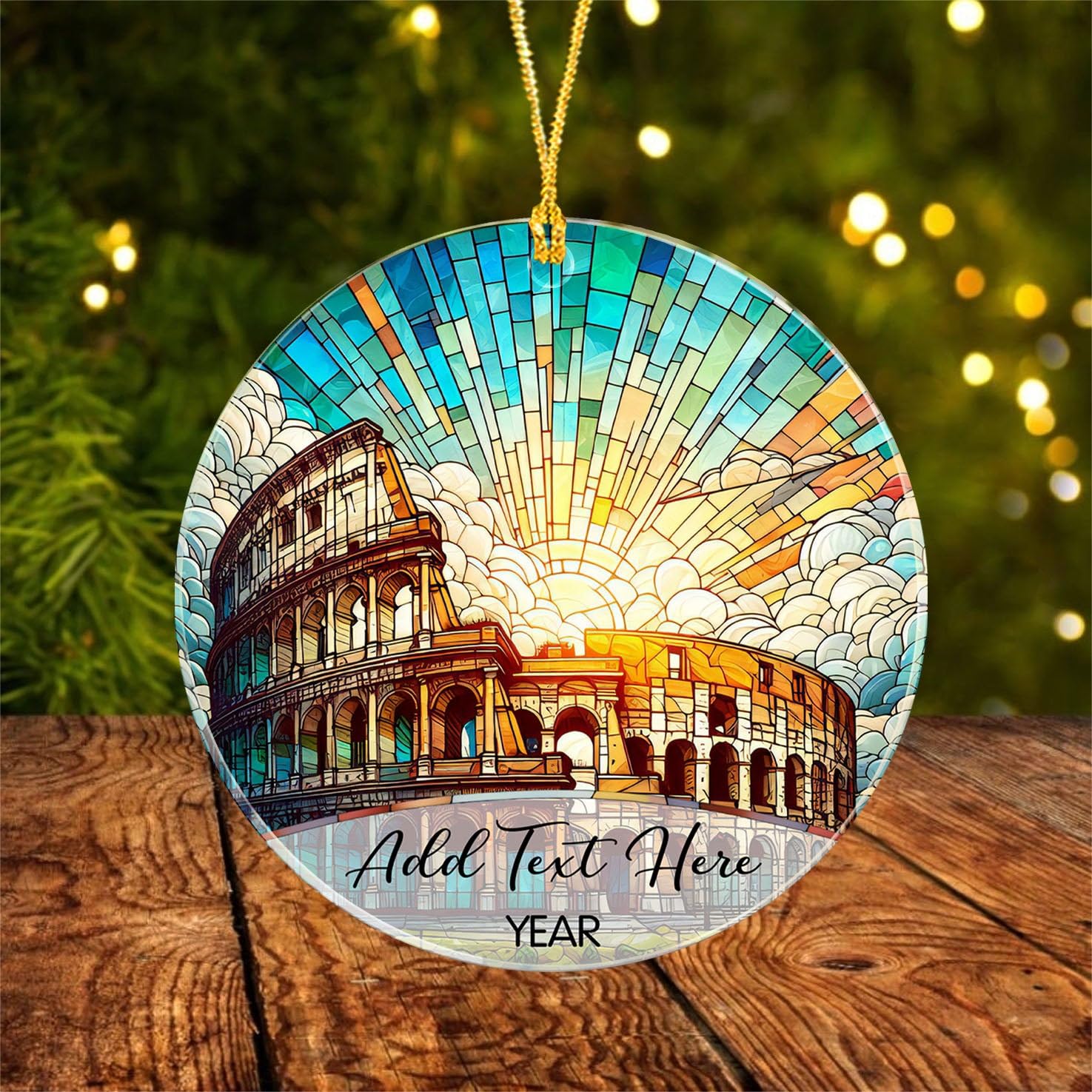 Rome Colosseum in Italy Xmas Acrylic Ornament, Italy Rome Souvenir Ornament Gifts for Grandpa Grandma, Personalized Colosseum Ch
