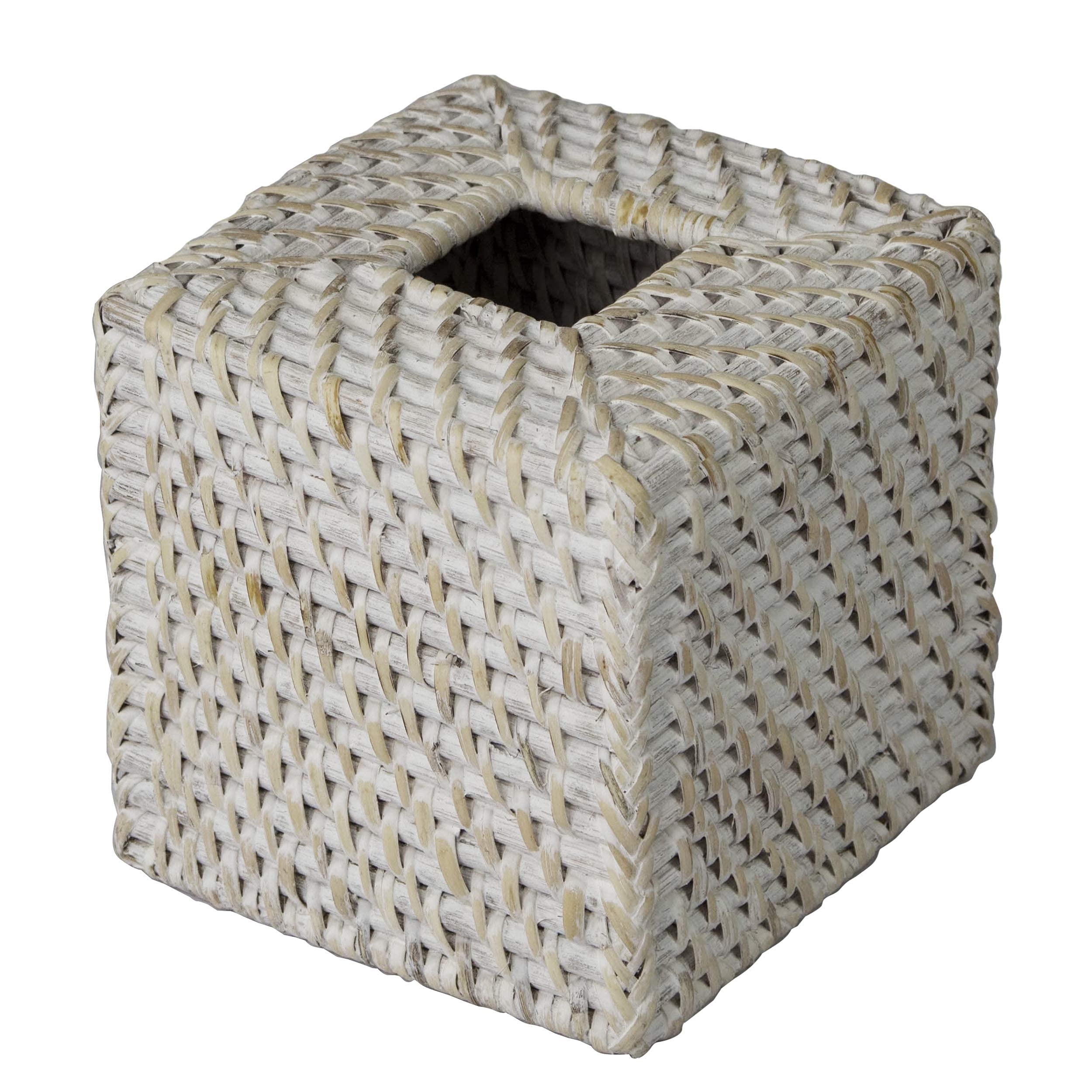 Woven Rattan Square Tissue Box Holder For Kitchen, Bathroom, Car | Decorative Wicker Refillable Facial Paper Napkin Dispenser Ho