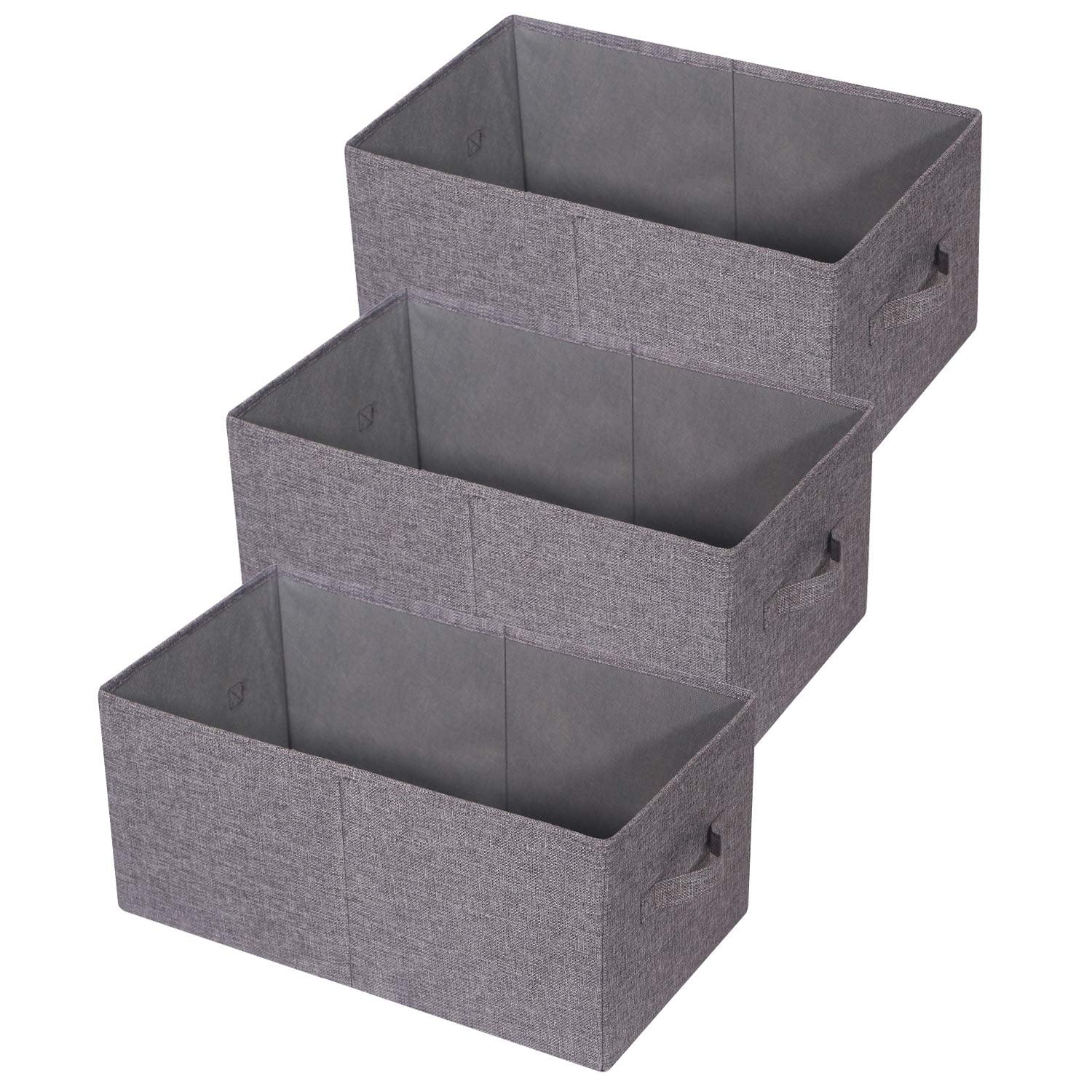 Tenabort Set Of 3 Closet Organizer Bins With Handle, Fabric Foldable Storage Baskets Cloth Box Containers For Shelves Home Offic