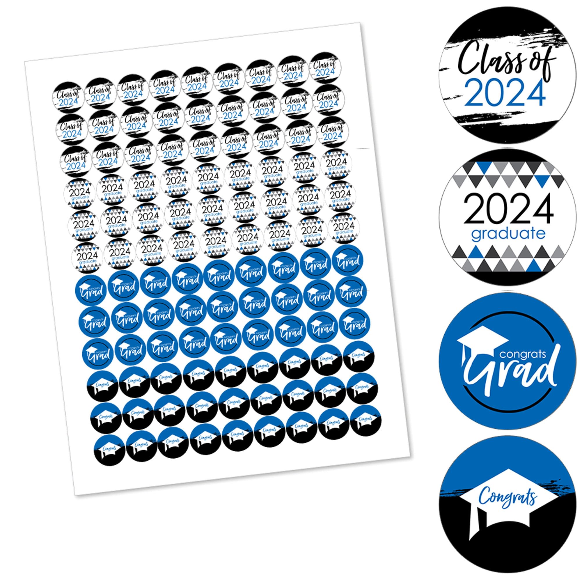 Big Dot Of Happiness 2024 Blue Graduation Party Round Candy Sticker Favors - Labels Fit Chocolate Candy (1 Sheet Of 108)
