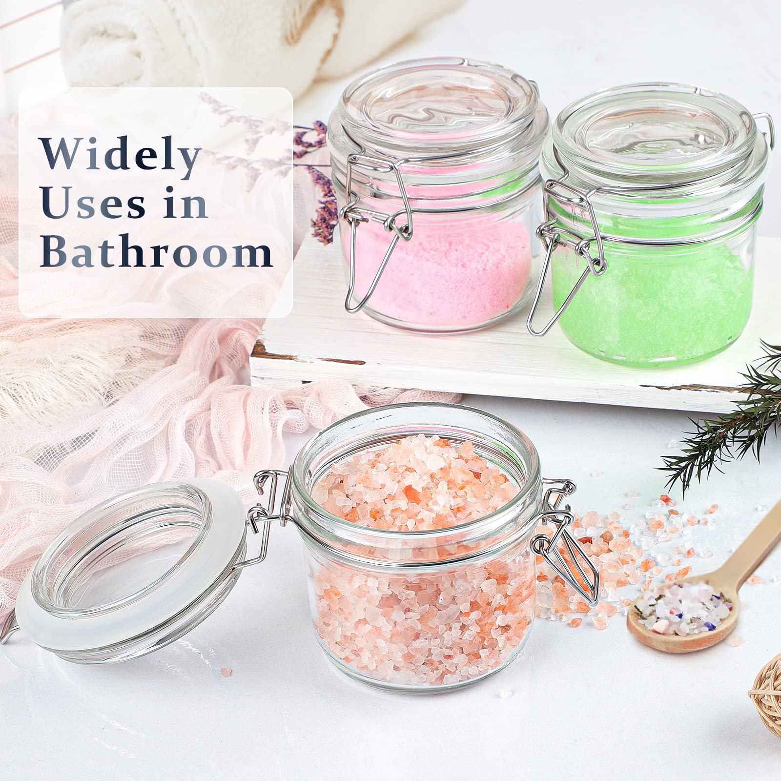 Folinstall 7 Oz Glass Jars With Airtight Lids 12 Pcs, Small Mason Jars With Hinged Lids For Kitchen Storage, Canning And Pantry,