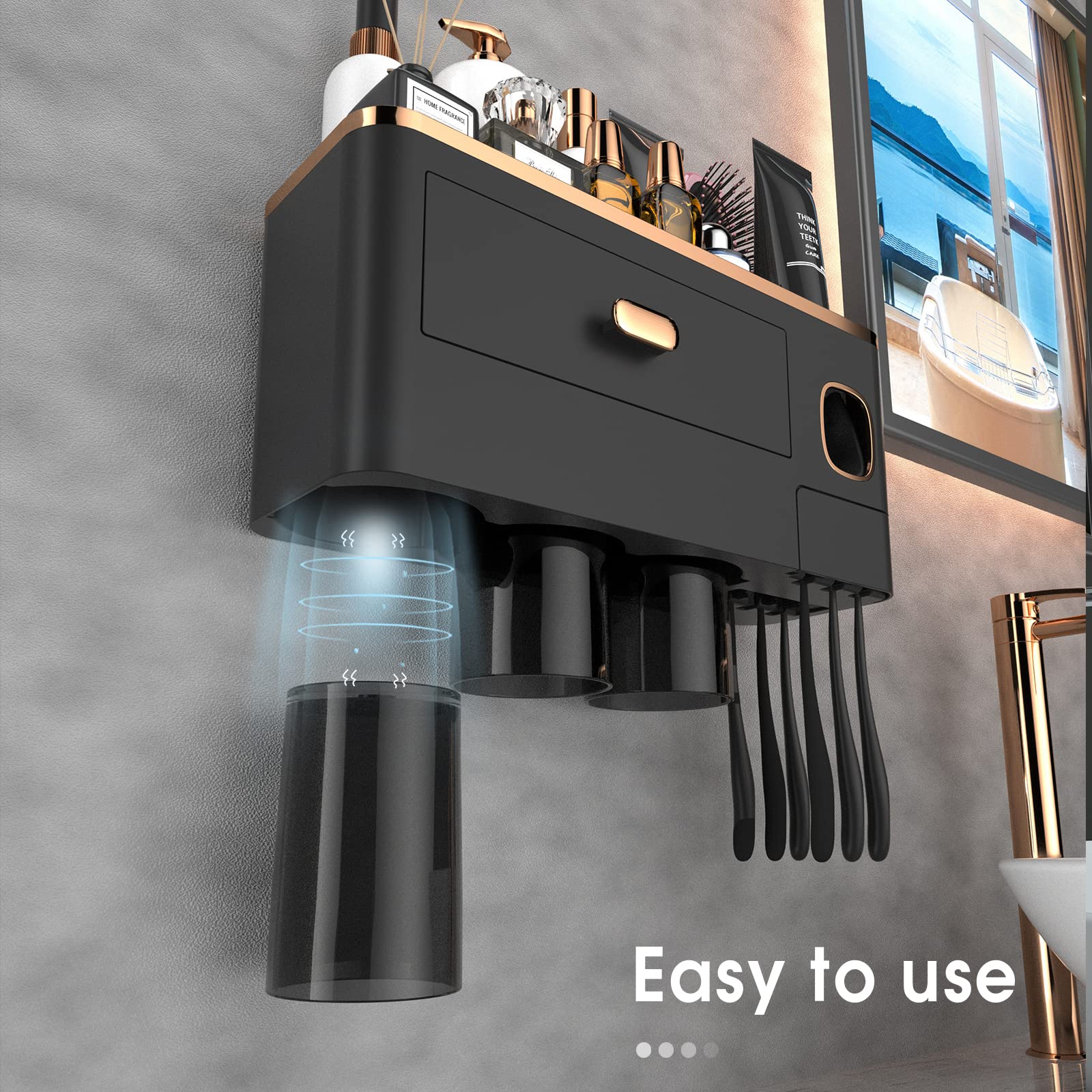 Ihave Toothbrush Holders For Bathrooms - Upgrade Wall Mounted Toothbrush Holder With Toothpaste Dispenser - 3 Cups, Large Capaci