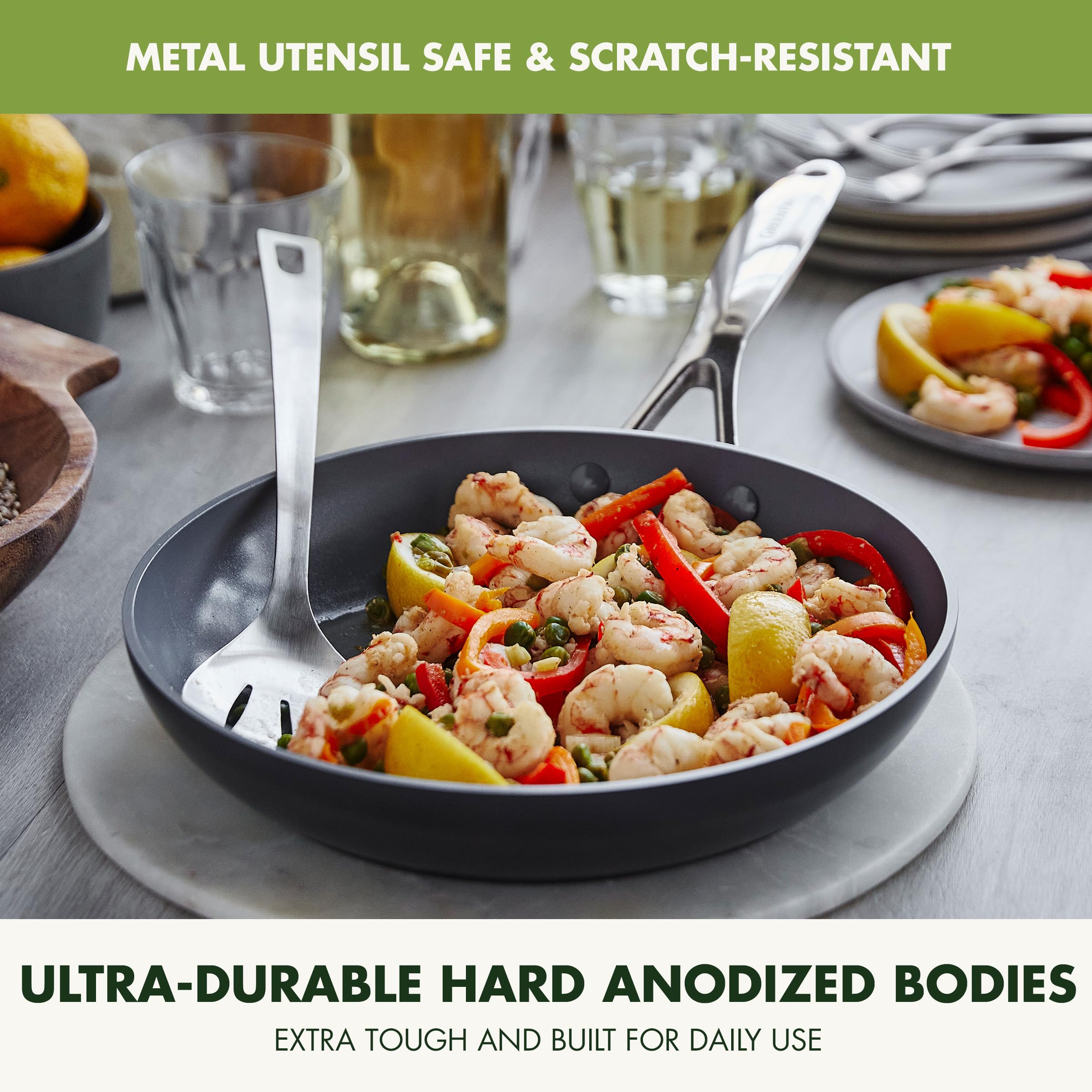 Greenpan Valencia Pro Hard Anodized Healthy Ceramic Nonstick 8'' 9.5'' And 11'' Frying Pan Skillet Set, Pfas-Free, Induction, Di