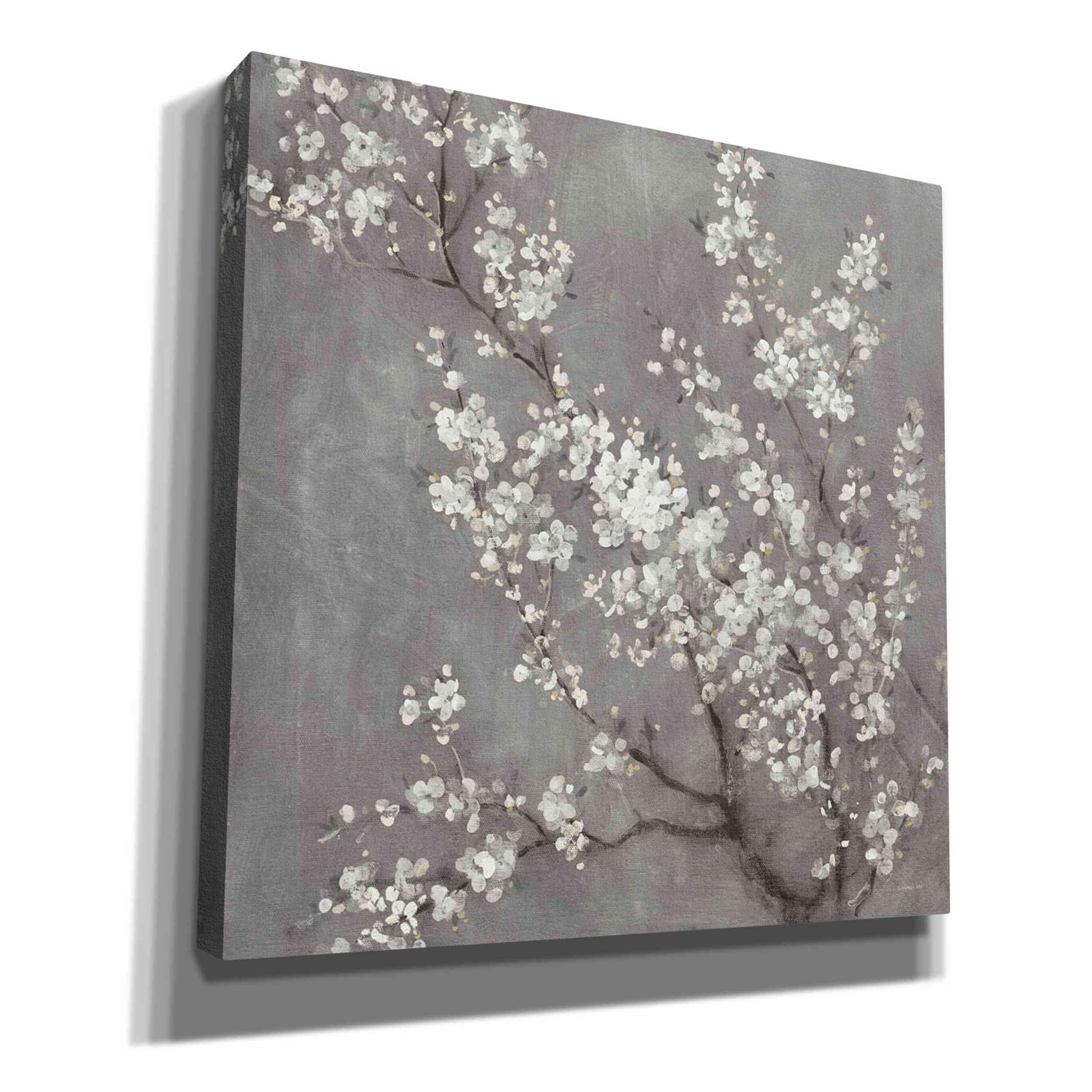 Epic Graffiti 'White Cherry Blossom Ii On Grey' By Danhui Nai, Canvas Wall Art, 26''X26''