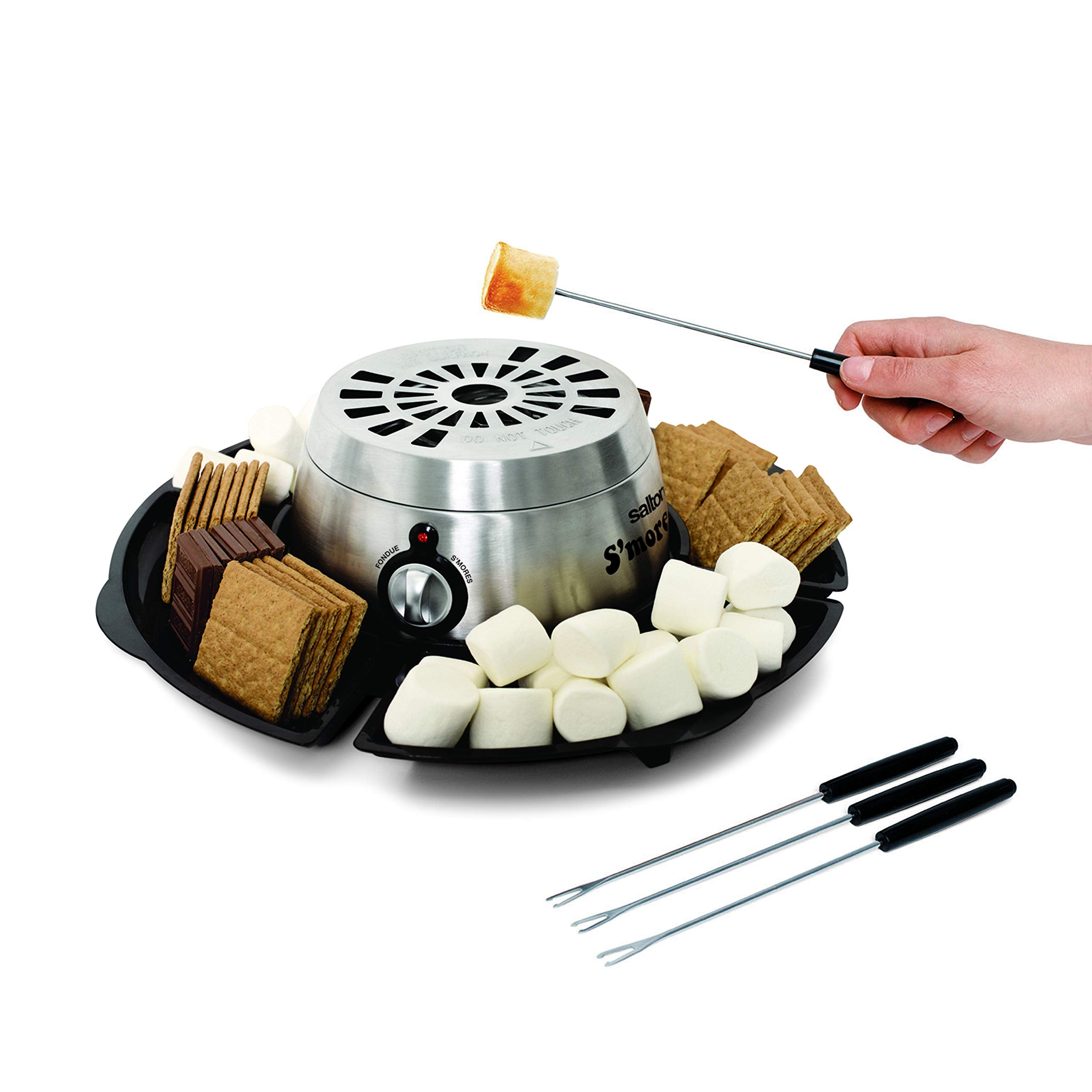 Salton Electric SMores Maker - Perfect Gift for Date Night - Temperature Control, 4 Lazy Susan Trays & 4 Roasting Skewers Inclu