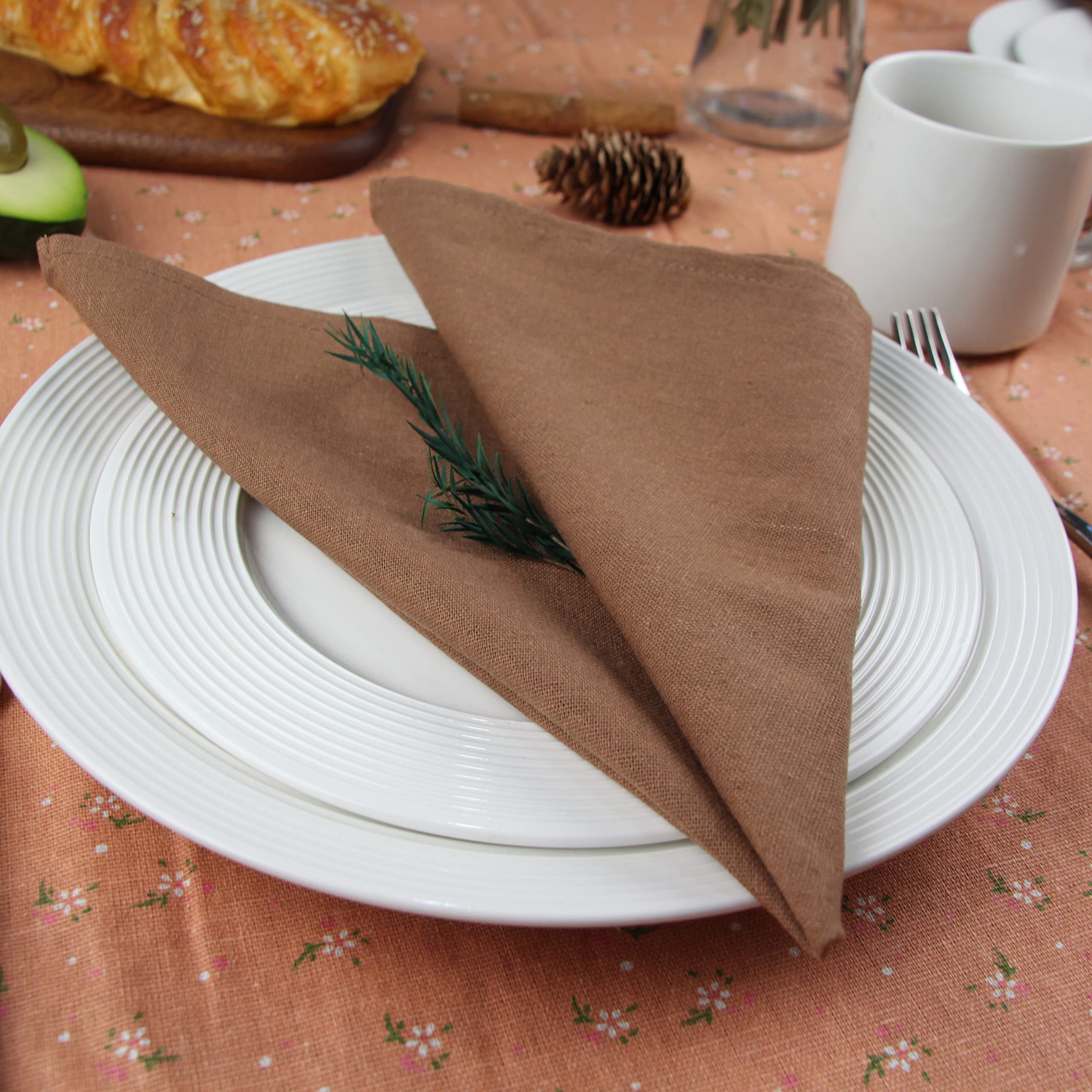 Infei Solid Color Cotton Linen Blended Thin Dinner Cloth Napkins - Pack Of 12 (40 X 40 Cm) - For Events & Home Use (Coffee)
