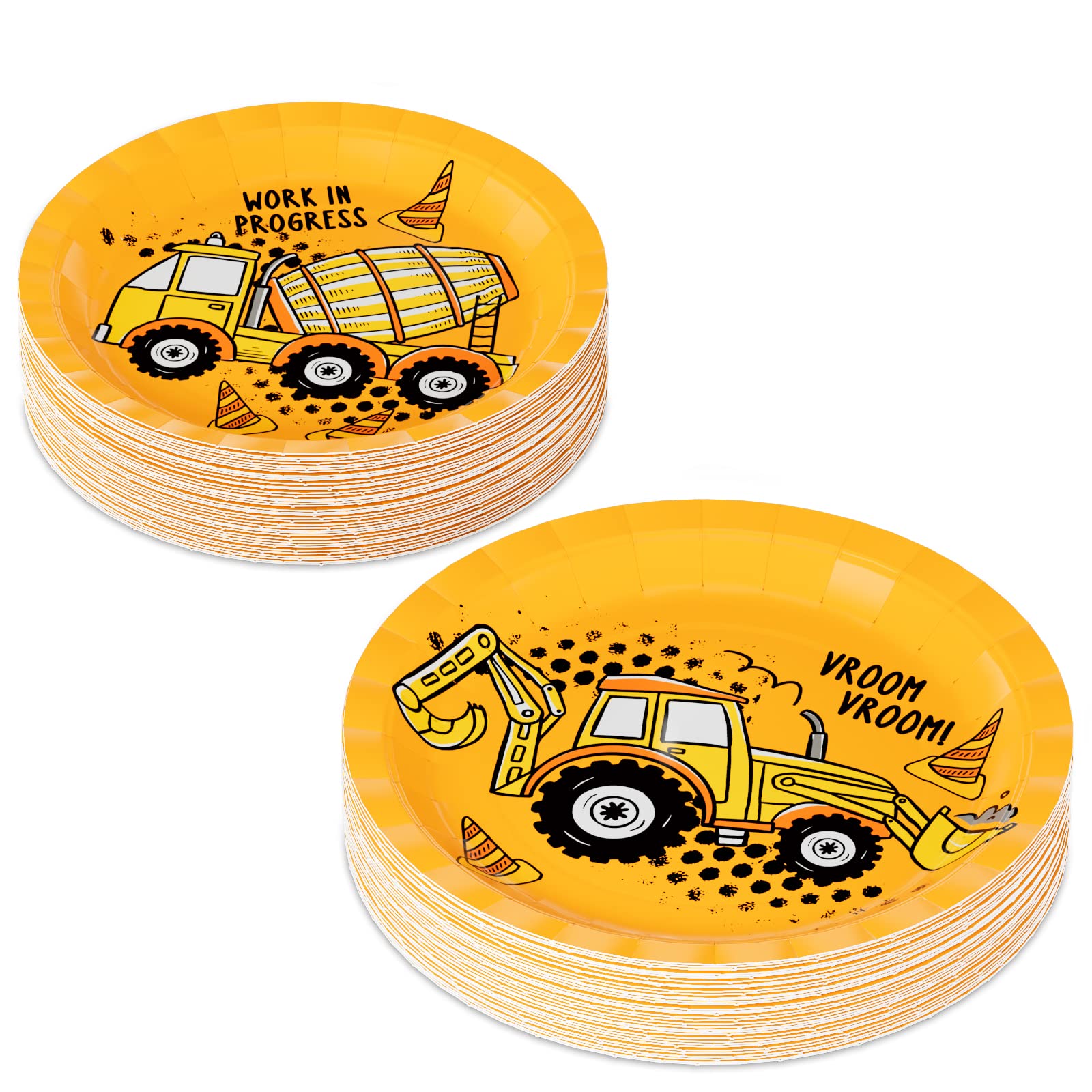Dylives 100 Pack Construction Birthday Party Plates, Construction Theme Tableware Dump Truck Party Supplies For Appetizer, Dinne