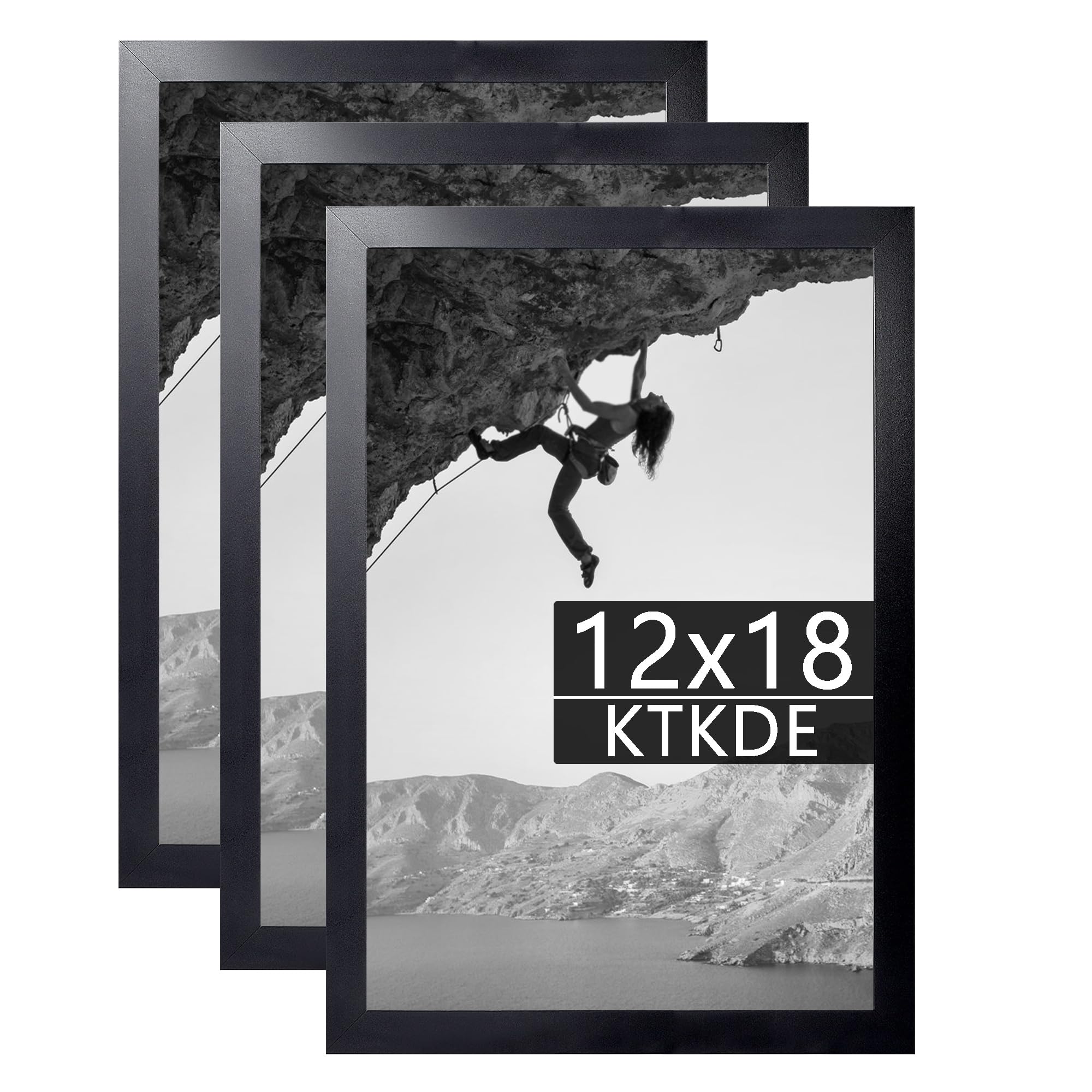 KTKDE 12x18 Picture Frame Black Wooden 3 Pack,Poster Frame with Polished Plexiglass, Studio Gallery Wall Hanging Posters & Best 