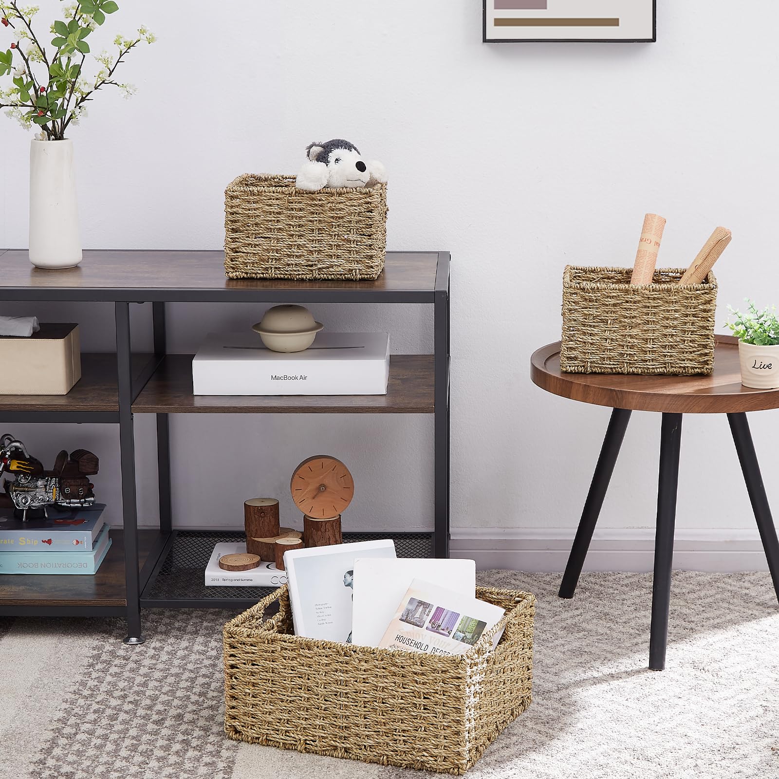 Vagusicc Wicker Basket, Seagrass Wicker Storage Basket With Built-In Handles, Baskets For Organizing, 15'' Large Storage Baskets