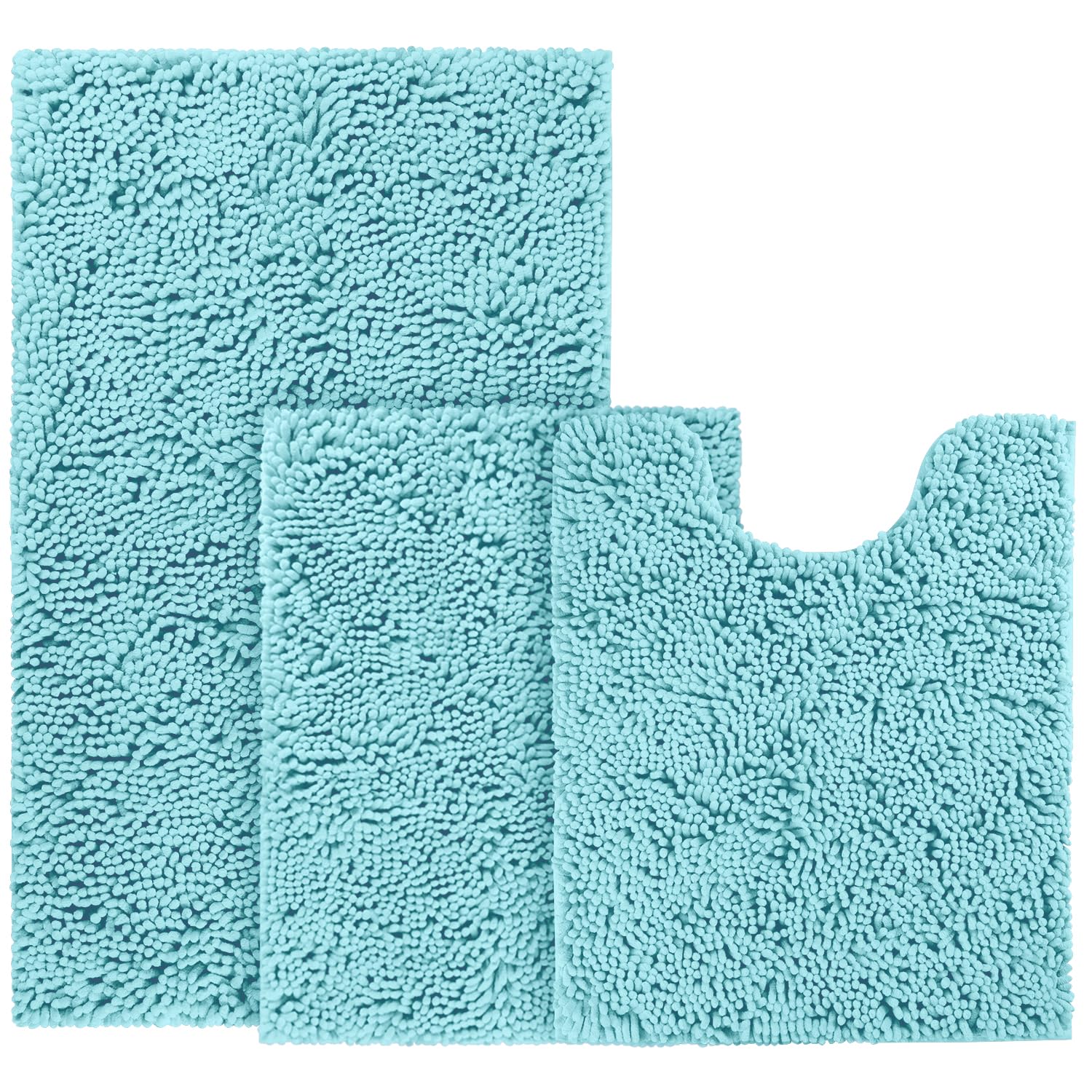 Bysure Aqua Blue Bathroom Rugs Sets 3 Piece Non Slip Extra Absorbent Plush Chenille Soft Washable Bath Rugs And Mats Set