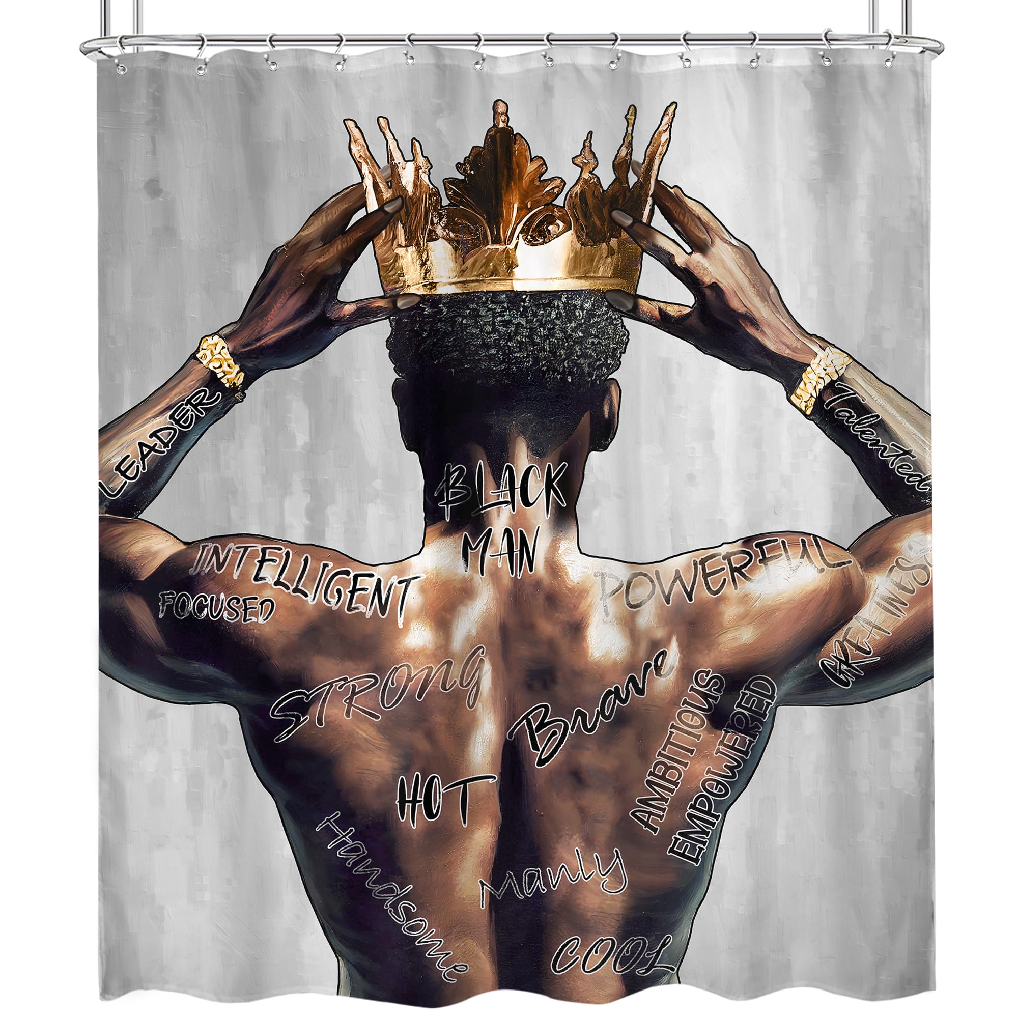 Omifly Black Man Shower Curtain 60Wx72H Inch African American King Modern Positive Motivational Inspirational Quotes Crown Cool