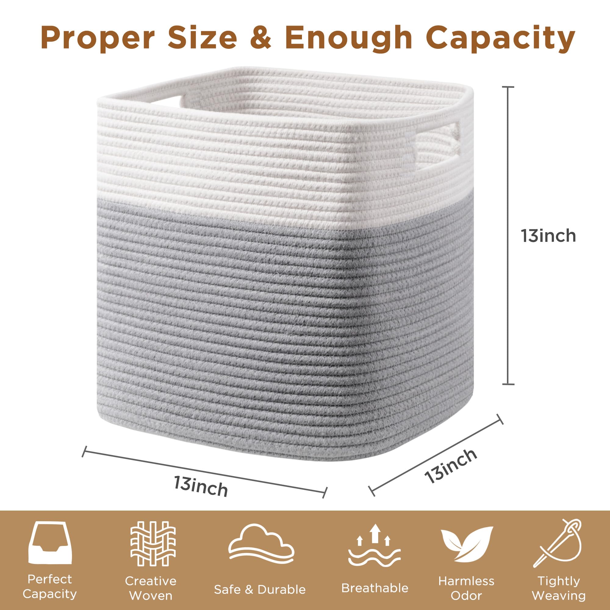 Ubbcare Set Of 4 Storage Basket-13 X 13 X 13 In, Cotton Rope Basket For Shelves, Cube Storage Bins With Handles, Woven Storage B