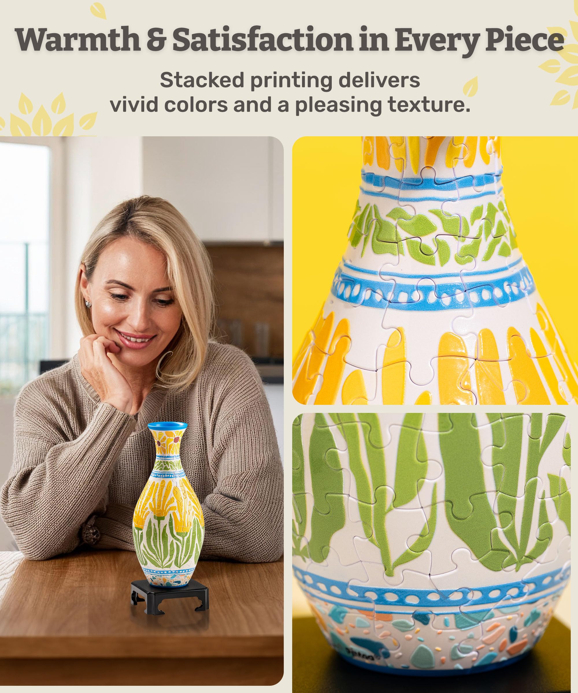 PieceRelax Unique Flower Vase - 3D Puzzle Vase for Adults to Flower Arrangement and Home Decoration Made by 160 Curved and Trans