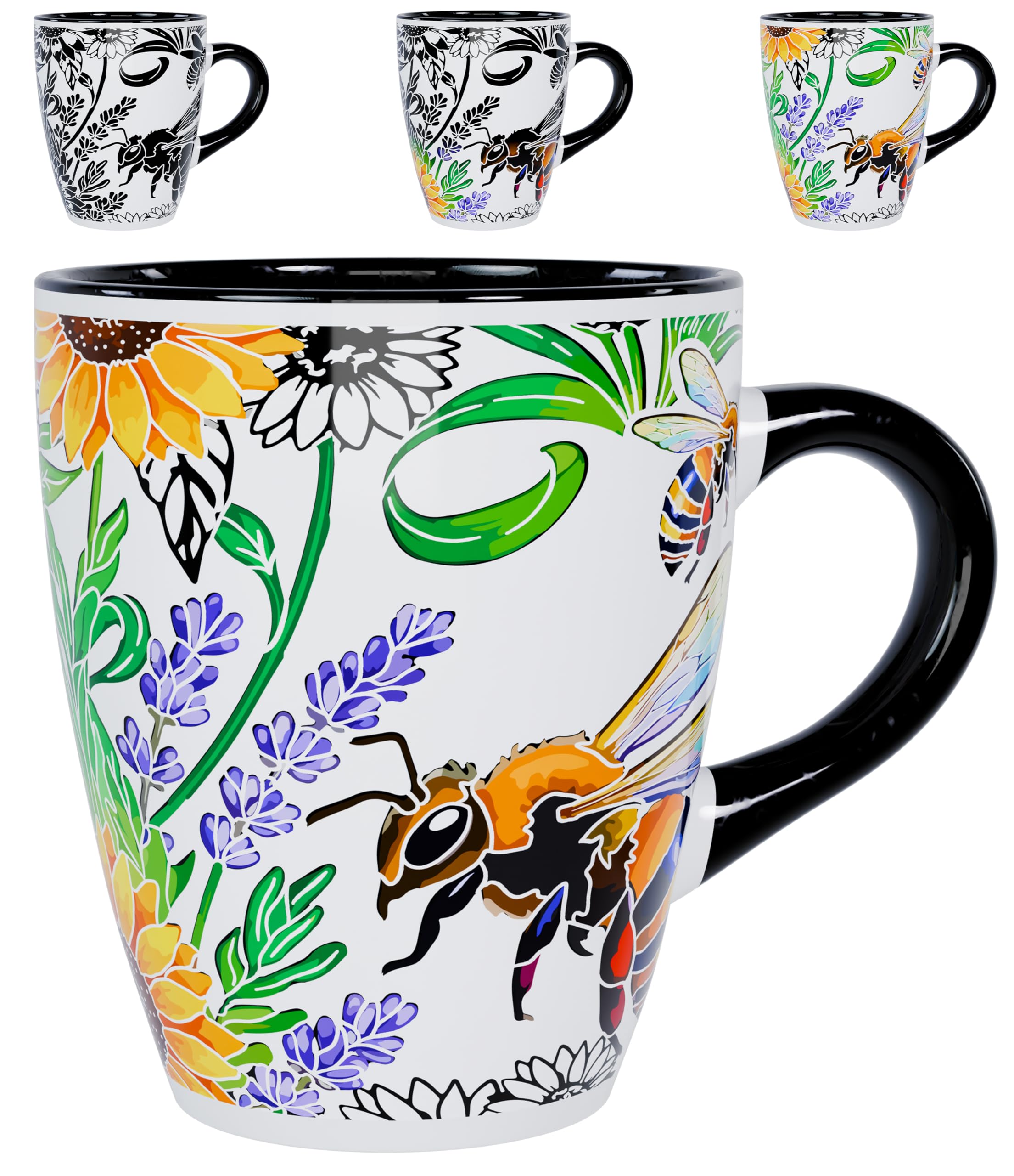 Color Changing Bee Coffee Mug 12oz - Heat Sensitive Ceramic Cup with Floral Reveal - Bee and Sunflower Gifts for Women, Unique C