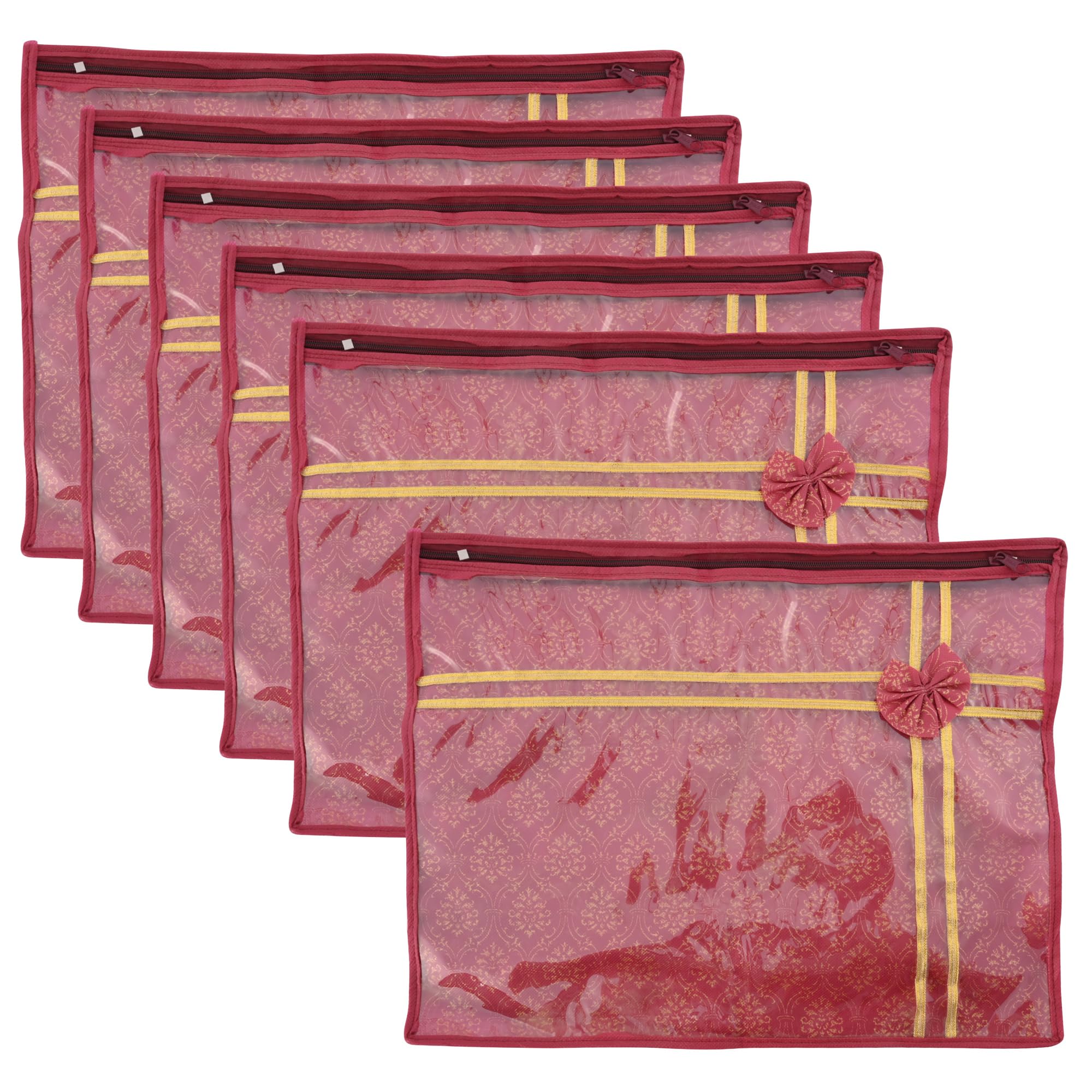 Kuber Industries Pack Of 6 Single Saree Bags | Wardrobe Storage Bag For Clothes | LightweightPortable Garments Bag | Top Visibl