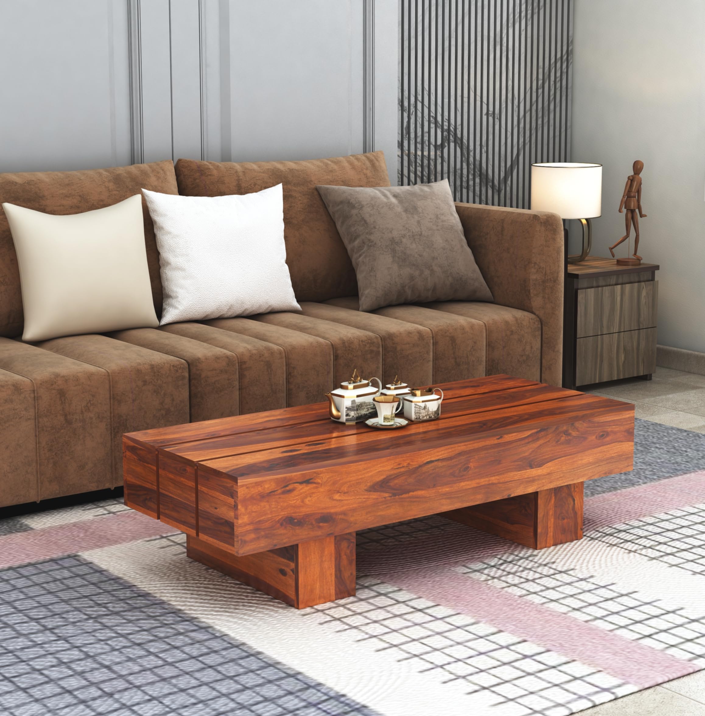 Ghroyal Sheesham Wood Center Coffee Table For Living Room Hall Wooden Teapoy Tea Tables Furniture For Office Bedroom & Outdoor H