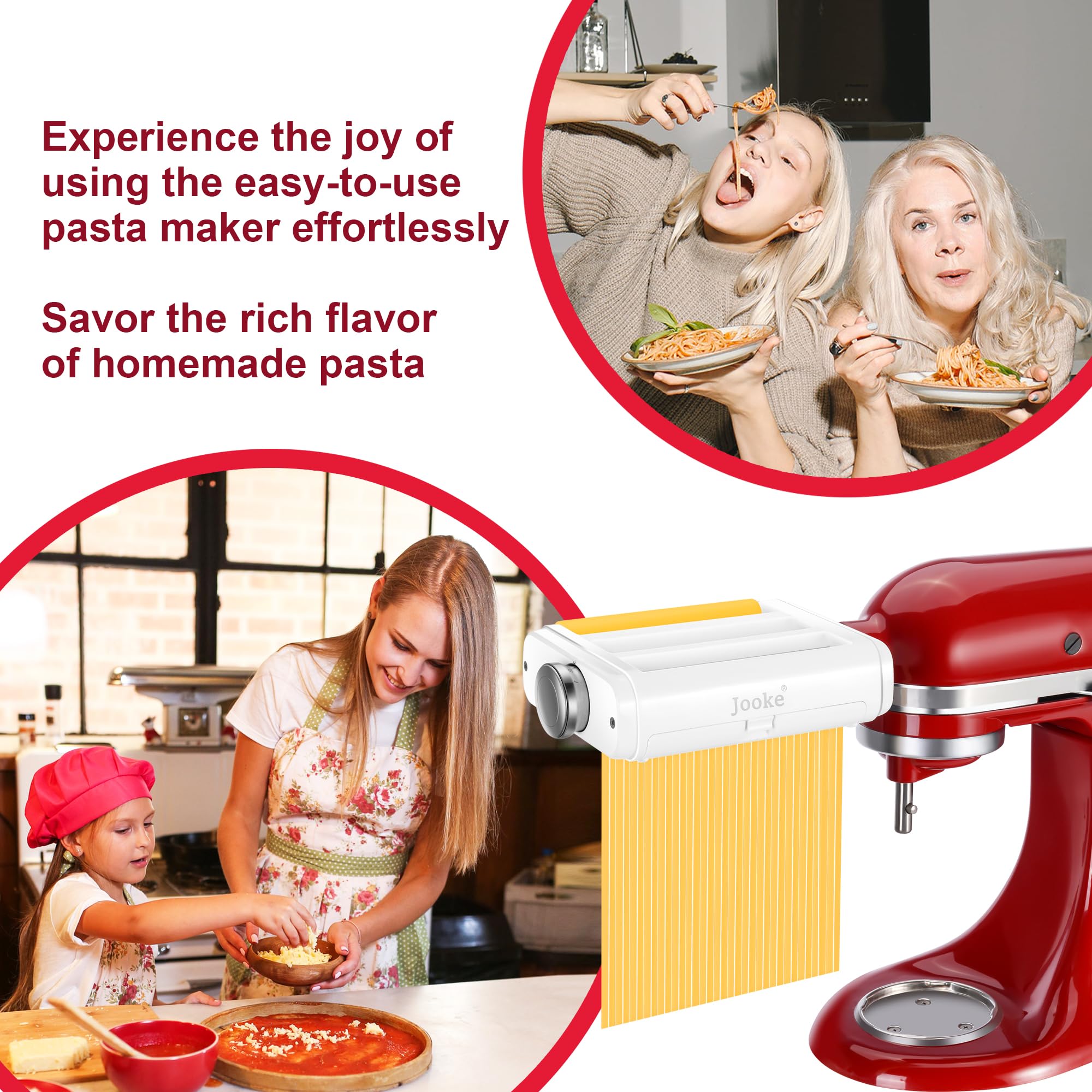 Pasta Maker Attachment For All Kitchenaid Stand Mixers,Noodle Ravioli Maker 3 In 1 Pasta Attachments Includes Dough Roller,Spagh