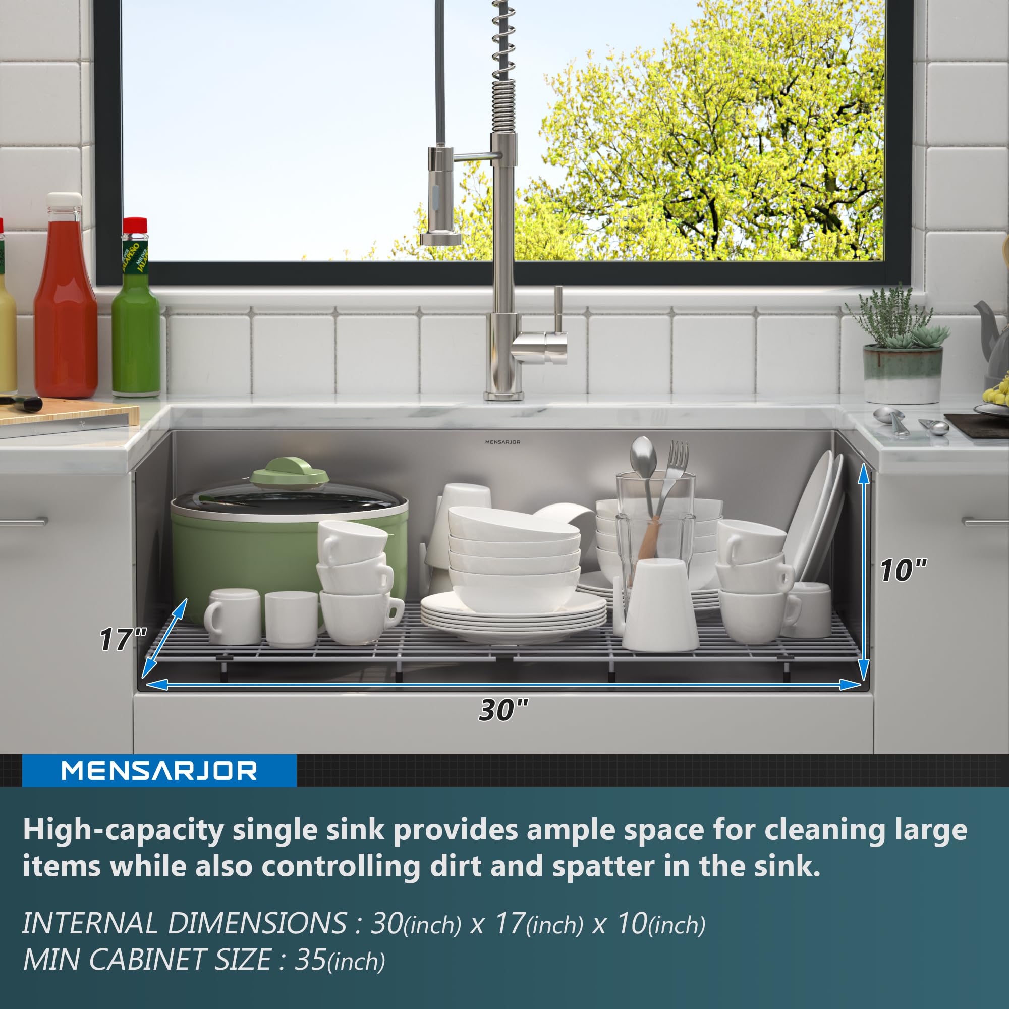 Mensarjor Undermount Kitchen Sink, 304 Stainless Steel Round Corner Single Bowl Deep Kitchen Sinks, 10-Inch Deep Large Bar Sink,