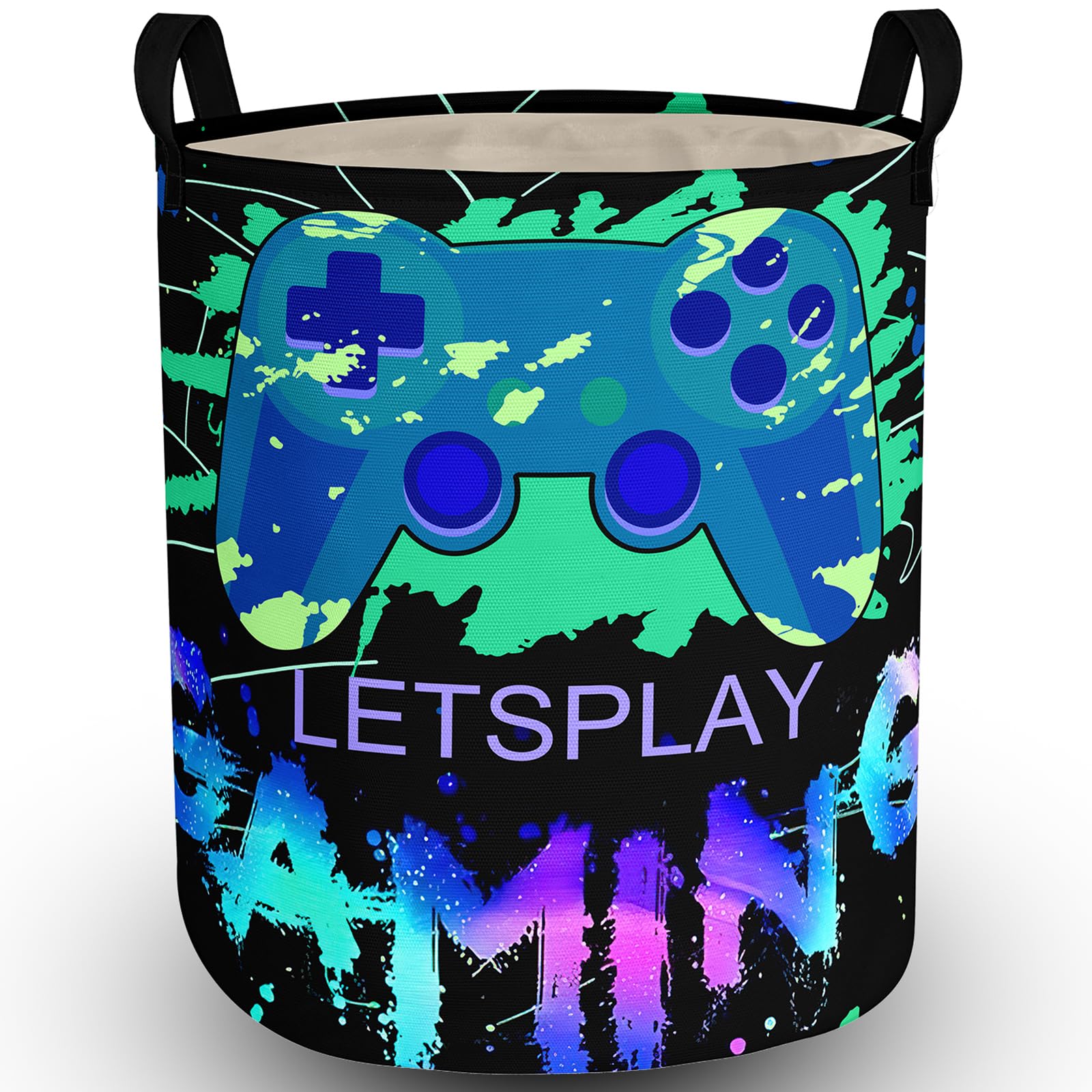 Gaming Laundry Basket With Lining Foldable Kids Laundry Hamper Light Weight Clothes Storage Basket Gamepad Waterproof Room Toy O