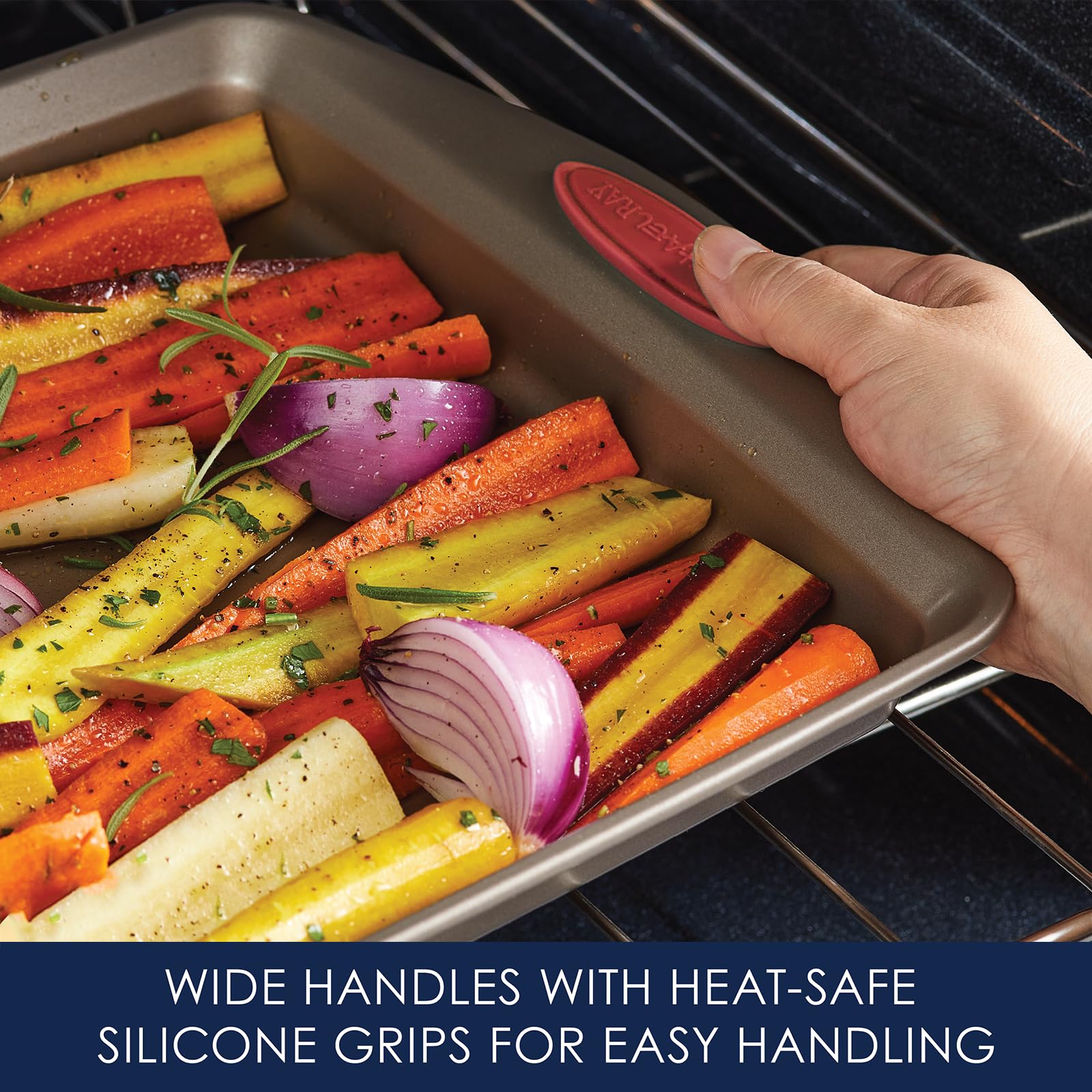 Rachael Ray Cucina Nonstick Bakeware Set Baking Cookie Sheets Cake Muffin Bread Pan, 10 Piece, Latte Brown With Cranberry Red Gr