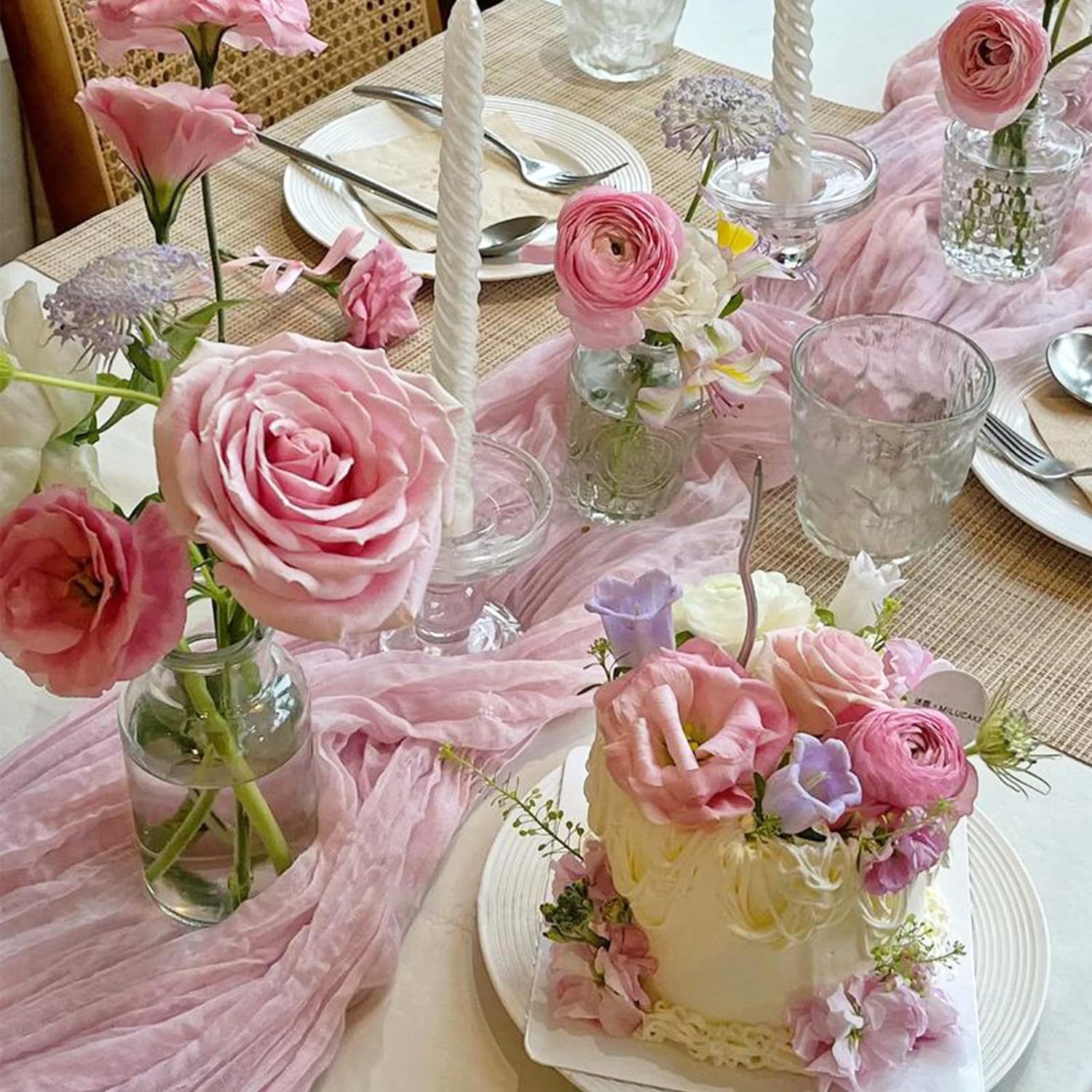6 Pack Light Pink Table Runner Cheese Cloth Rustic Sheer Gauze Cheesecloth Table Runner 120 Inch 10 FT for Wedding Baby Shower B