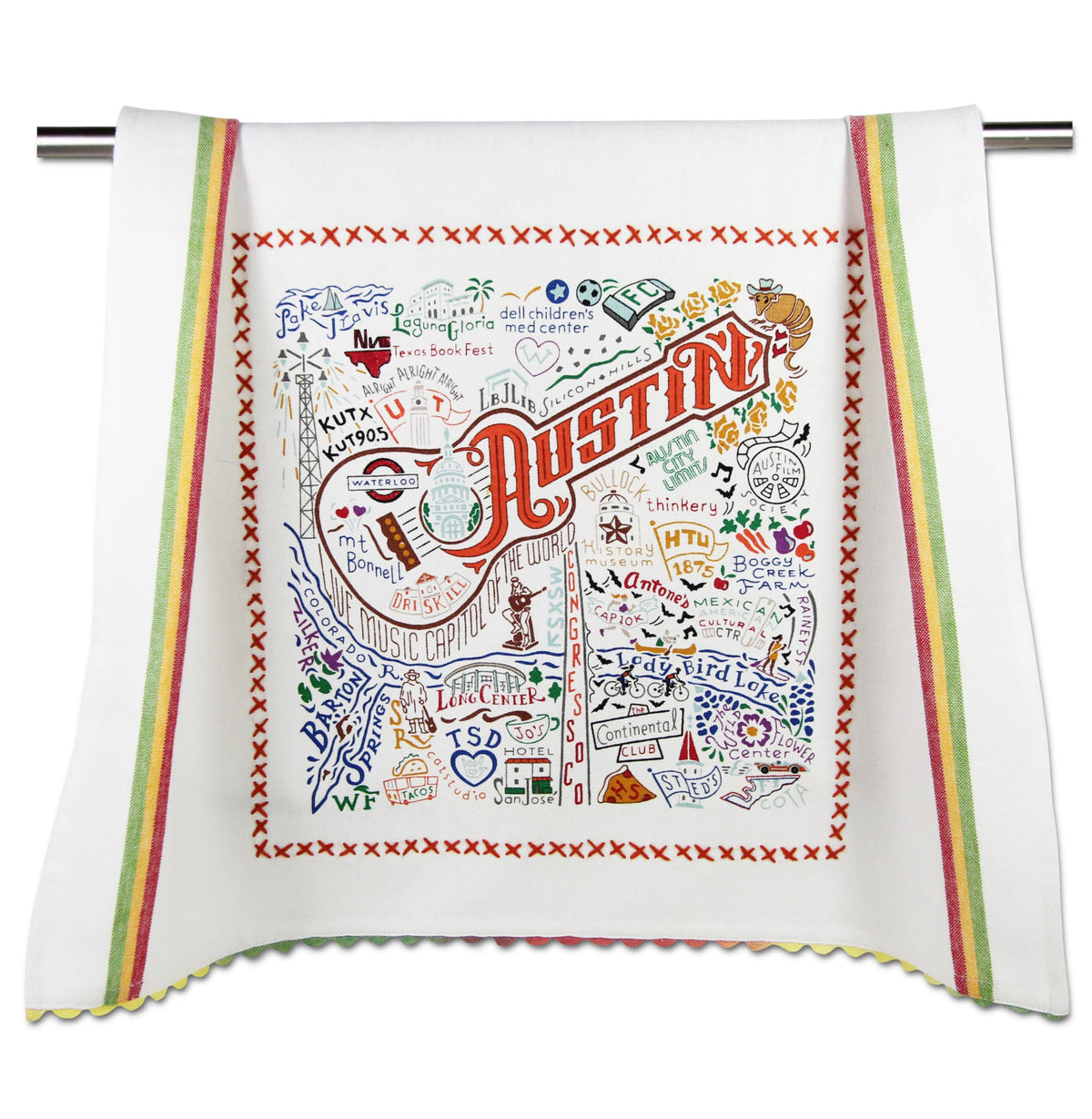 Catstudio Austin Dish Towel, Us Geography Souvenir Kitchen Towel, Hand Towel With Original Artwork, Washable Tea Towel For Austi