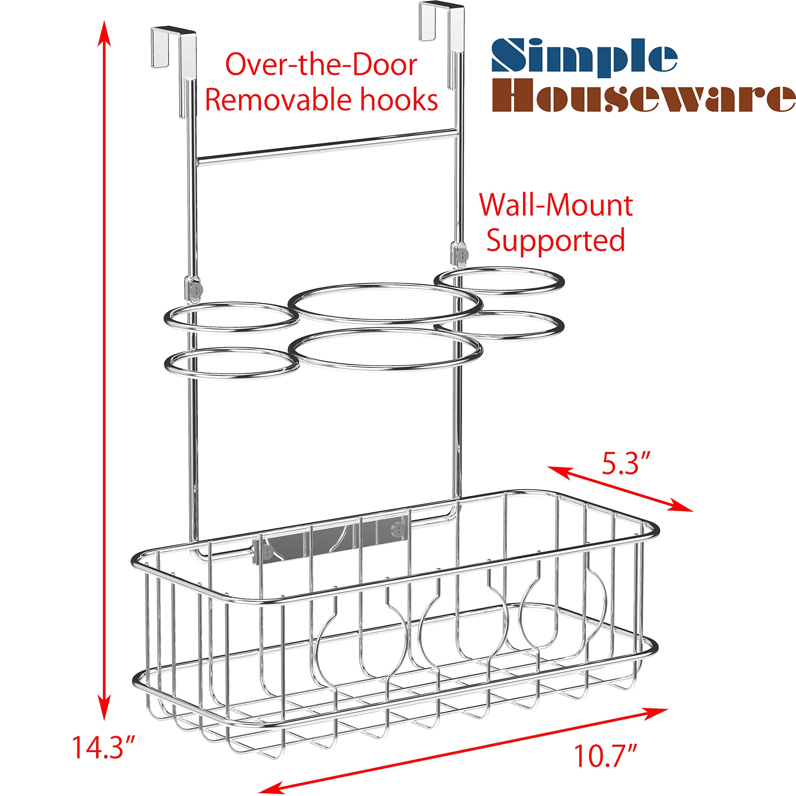 Simple Houseware Cabinet Door/Wall Mount Hair Dryer & Styling Tools Organizer Storage, Chrome