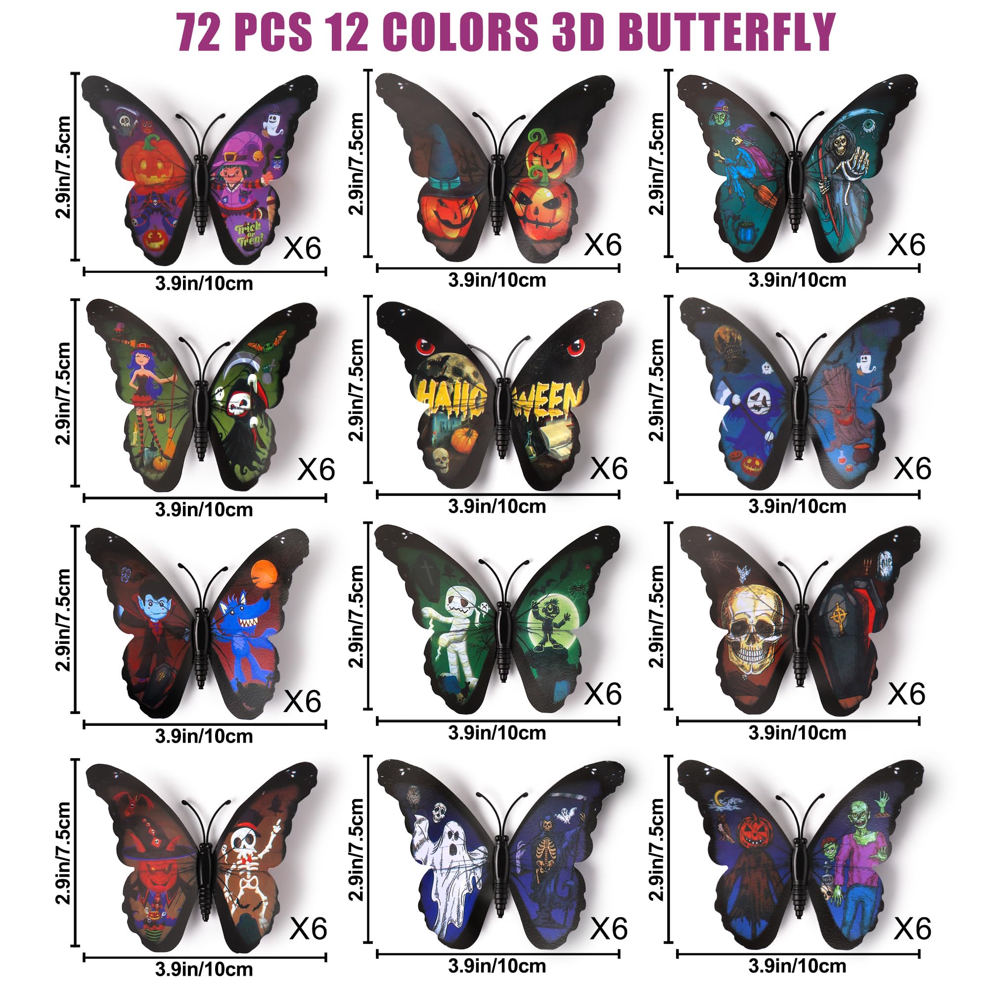 LiveGallery 72 PCS 6 Colors Removable 3D DIY Beautiful Butterfly Wall Decals Colorful Scary Pumpkin Spooky Witch Butterflies Art Decor Wall Stickers Murals for Kids Baby Boy Girls Bedroom Classroom Offices halloween Party Decoration(Pumpkins)
