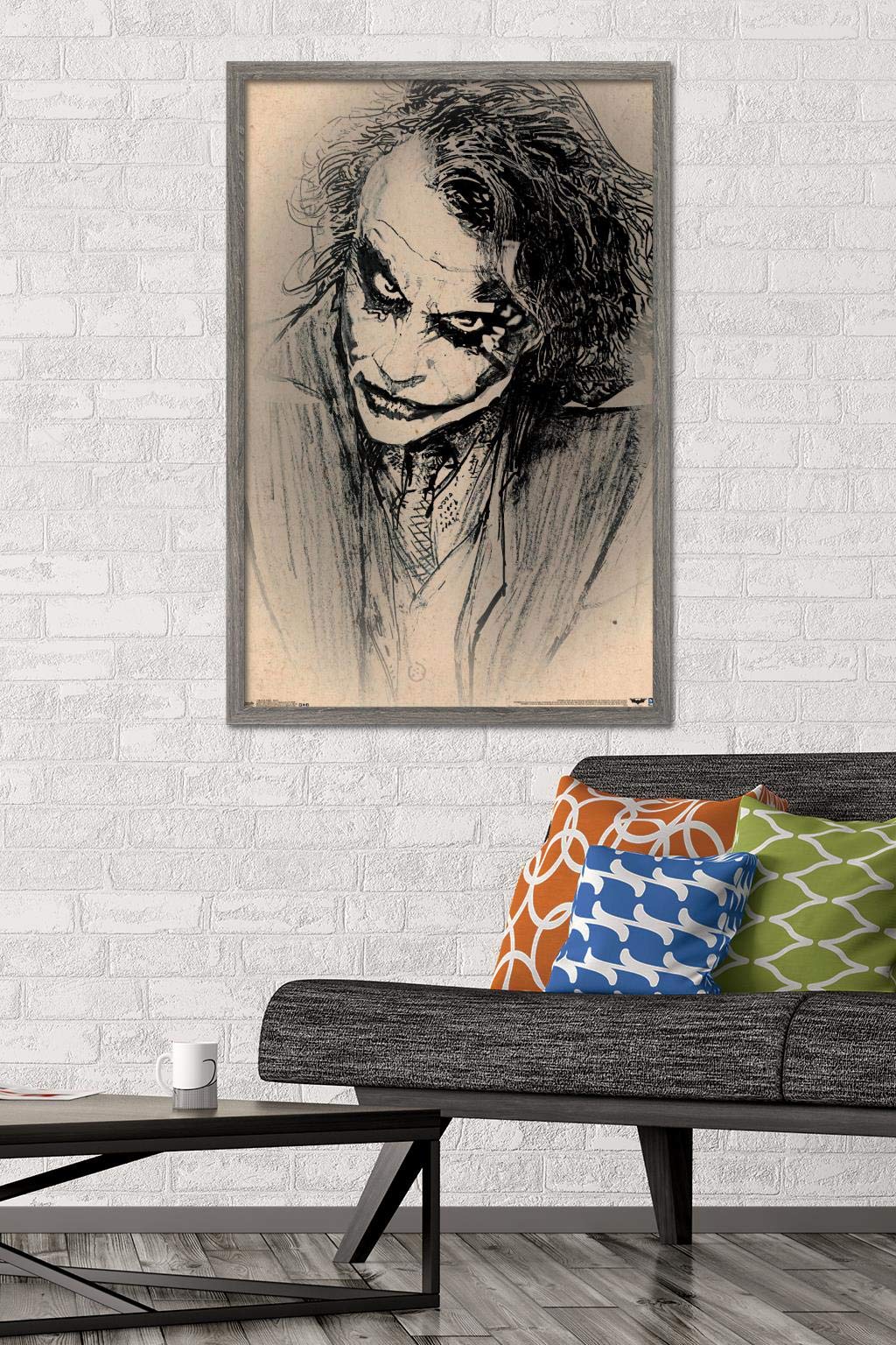 Trends International Dc Comics Movie-The Dark Knight-The Joker-Sketch Wall Poster, 22.375'' X 34'', Barnwood Framed Version, 30