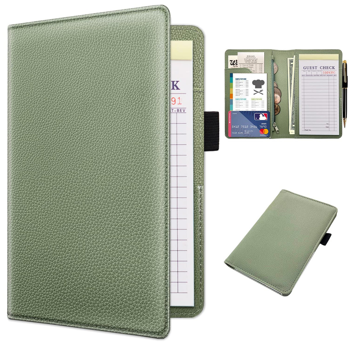 Rsaquar Server Book With Zipper Pocket, Premium Leather Server Books For Waitress, Waiter Wallet Waitress Book Fit Server Apron,
