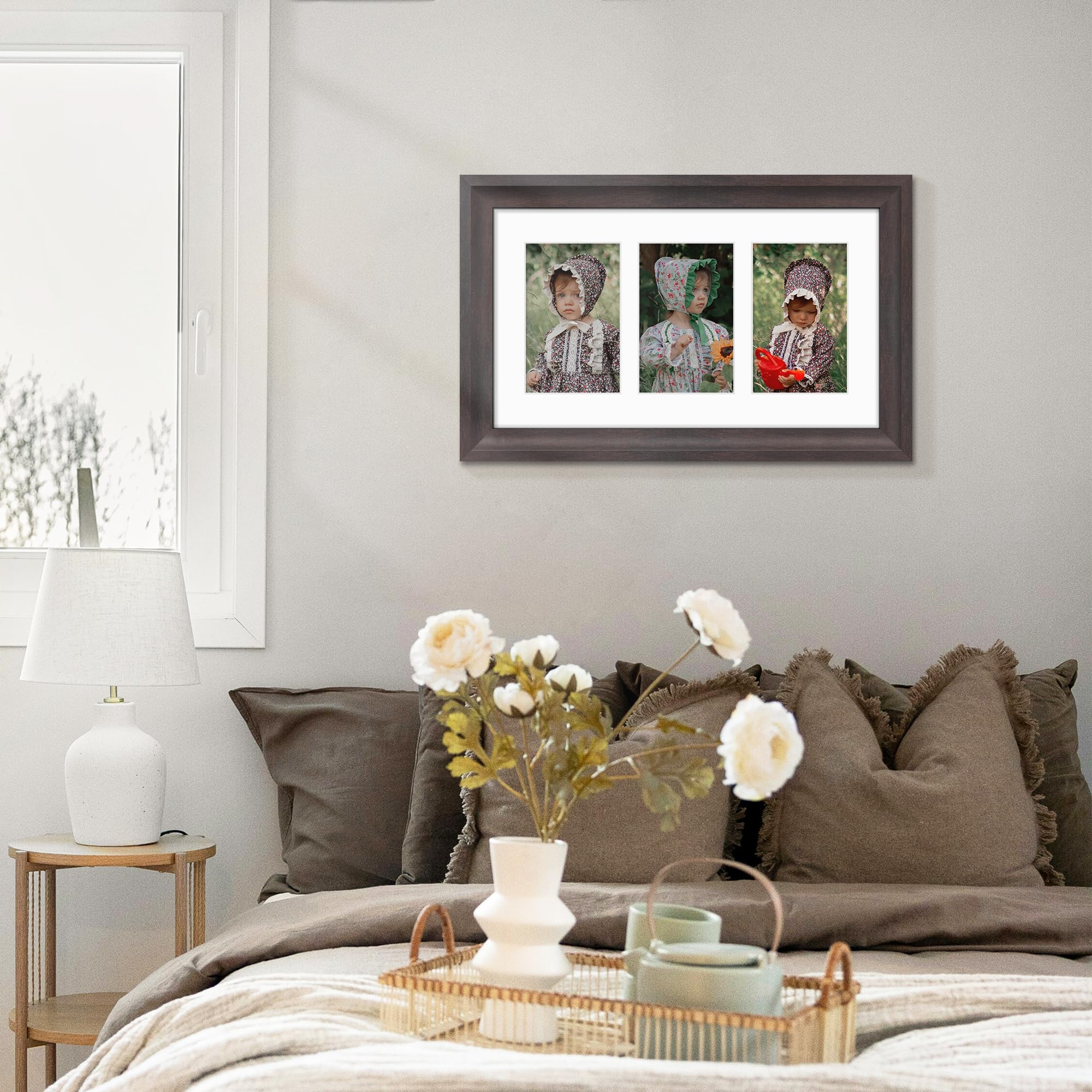 DUENPY 8x14 Picture Frame 4x6 Collage Picture Frame Displays Three 4x6 inch Photos or 8x14 (Without Mat) Wall Decor or Tabletop