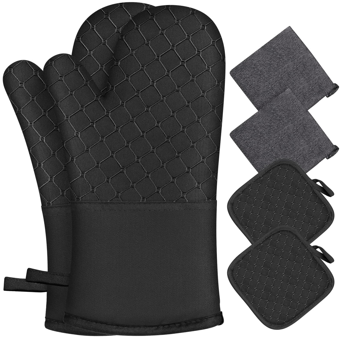 Ixo 6Pcs Oven Mitts And Pot Holders, Oven Glove Heat Resistant 500? With Kitchen Towels Kitchen Mitts And Pot Holder Soft Cotton