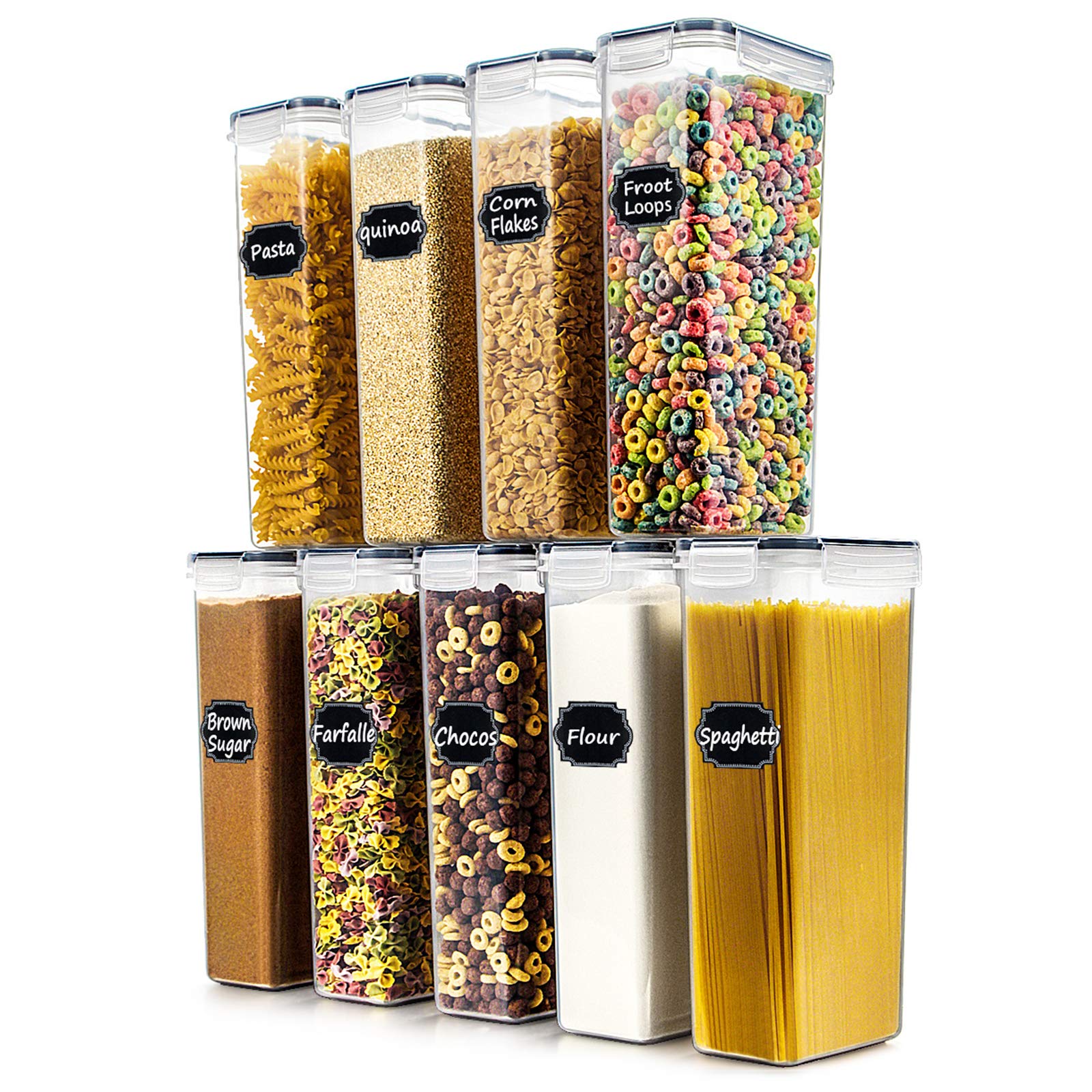 Wildone Airtight Food Storage Containers Set Of 9 Bpa Free Cereal & Dry Food Storage Containers 2.8L / 11.83 Cups For Sugar, Flo