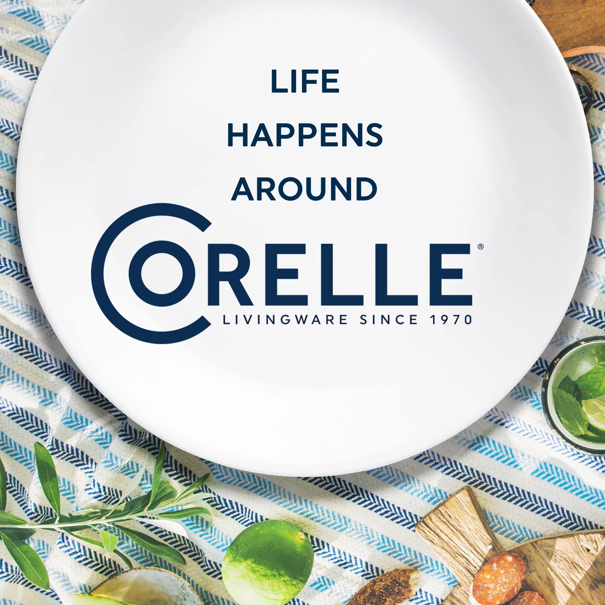 Corelle Vitrelle 8-Piece Appetizer Plates Set  Triple Layer Glass and Chip Resistant  Lightweight Round 6-3/4-inch Plates  Winter Frost White