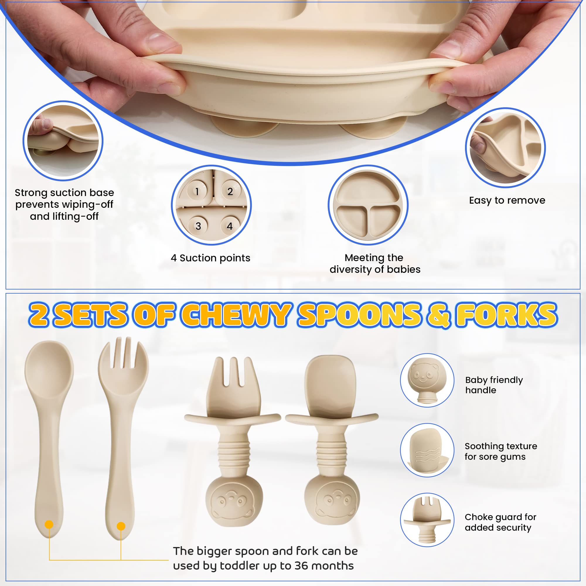 HippoBaby Baby Led Weaning Supplies | 10 Piece Silicone Feeding Set | Baby Toddler Bib Cup Divided Plate and Bowl Self Feeding S