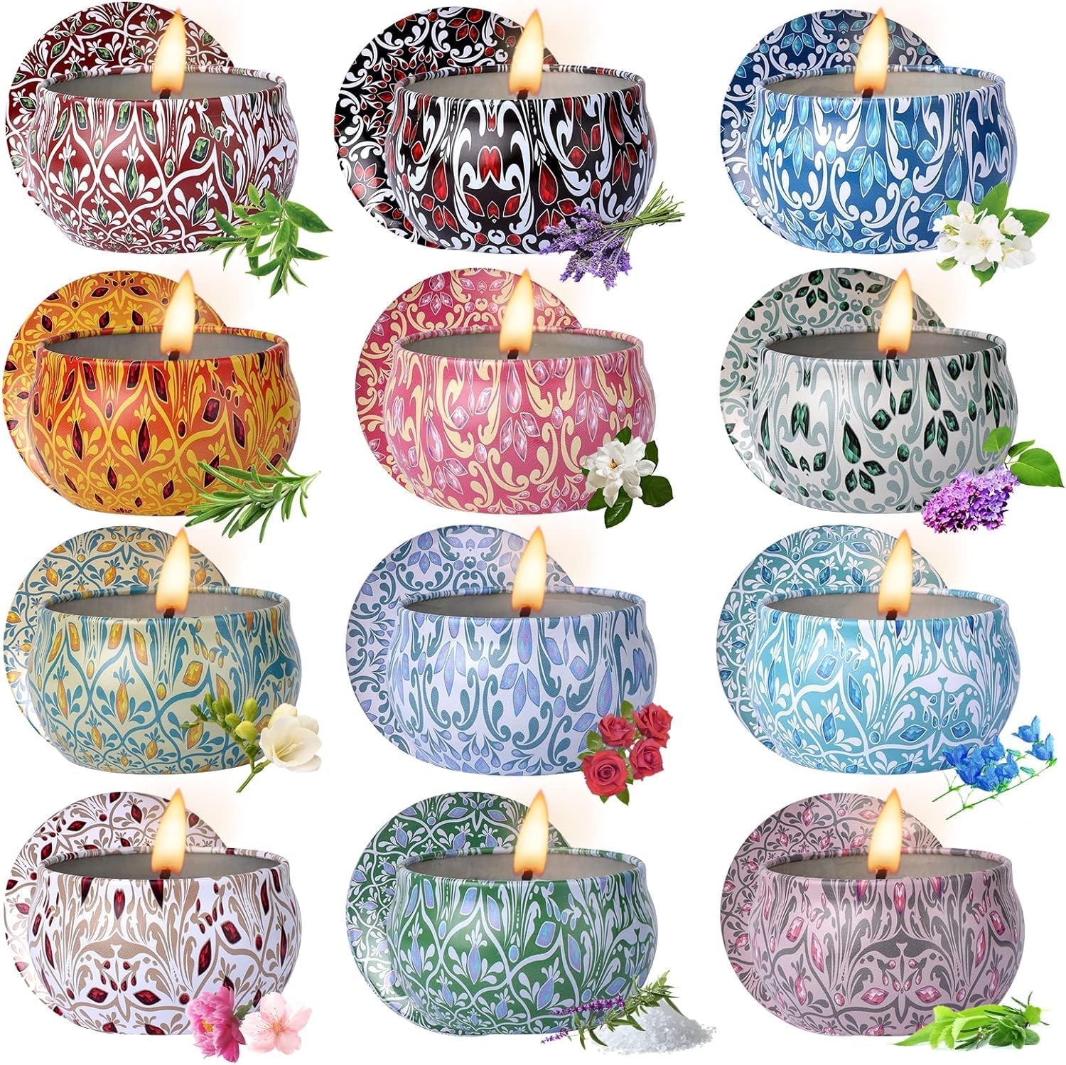 Alikiai Scented Candles - 12 Pack Soy Wax Christmas Gifts, Multicolor, Ideal for Women, Friends, and Colleagues