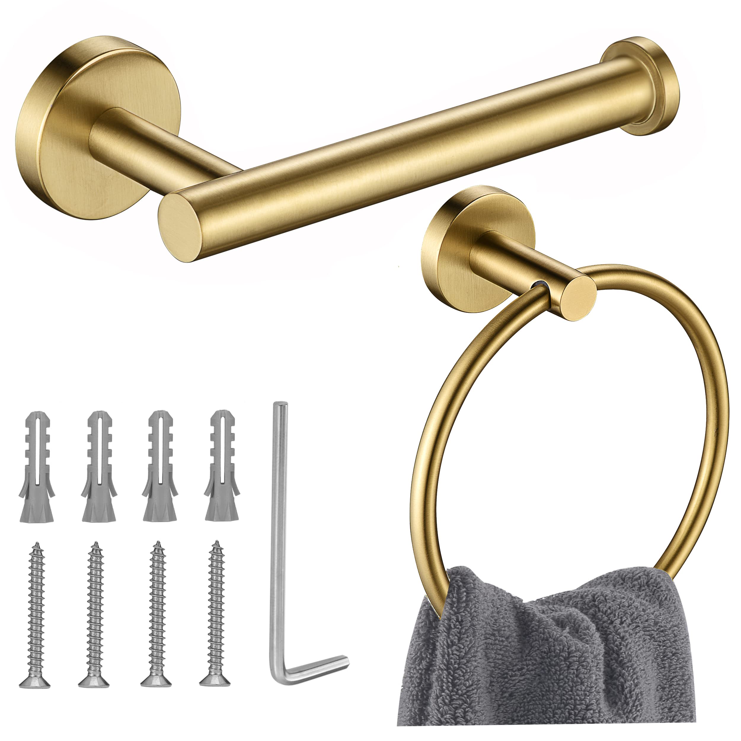 Gold Toilet Paper Holder, Towel Ring Set 2 Pieces Hand Towel Holder For Bathroom Hardware Accessories Set Sus304 Stainless Steel