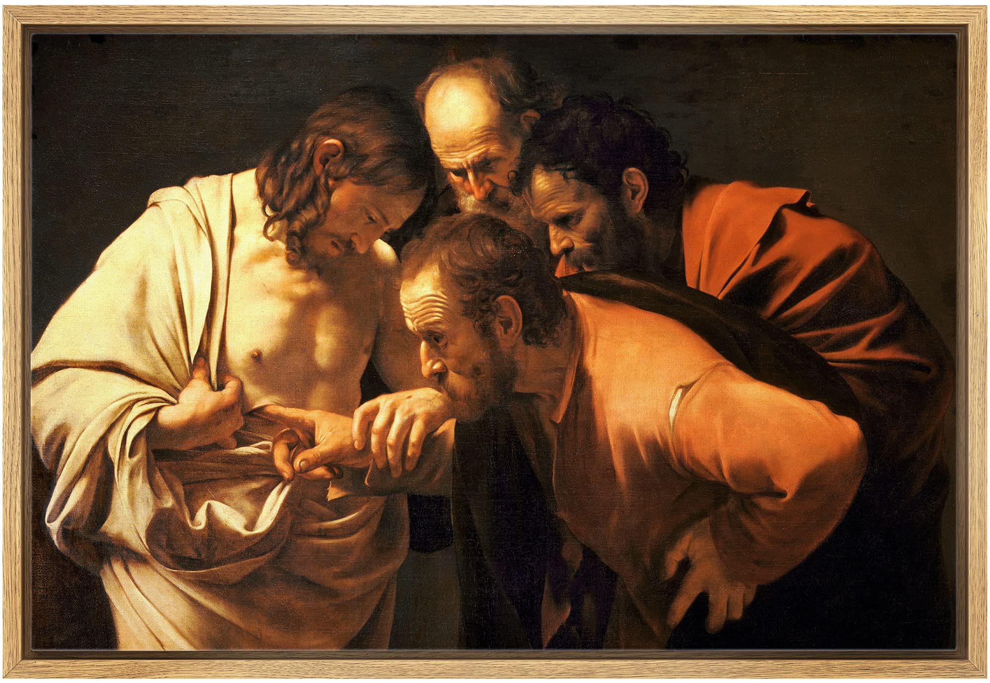 Wall26 - The Incredulity Of Saint Thomas By Caravaggio - Framed Canvas Print Wall Art Famous Painting Reproduction - 24''X36'' N