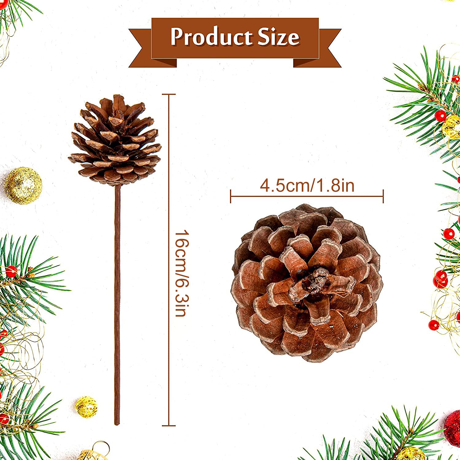 Whaline Christmas Natural Pine Cones 12 Pieces Pinecone Picks Christmas Tree Ornament Holiday Centerpiece for Xmas Tree Garland