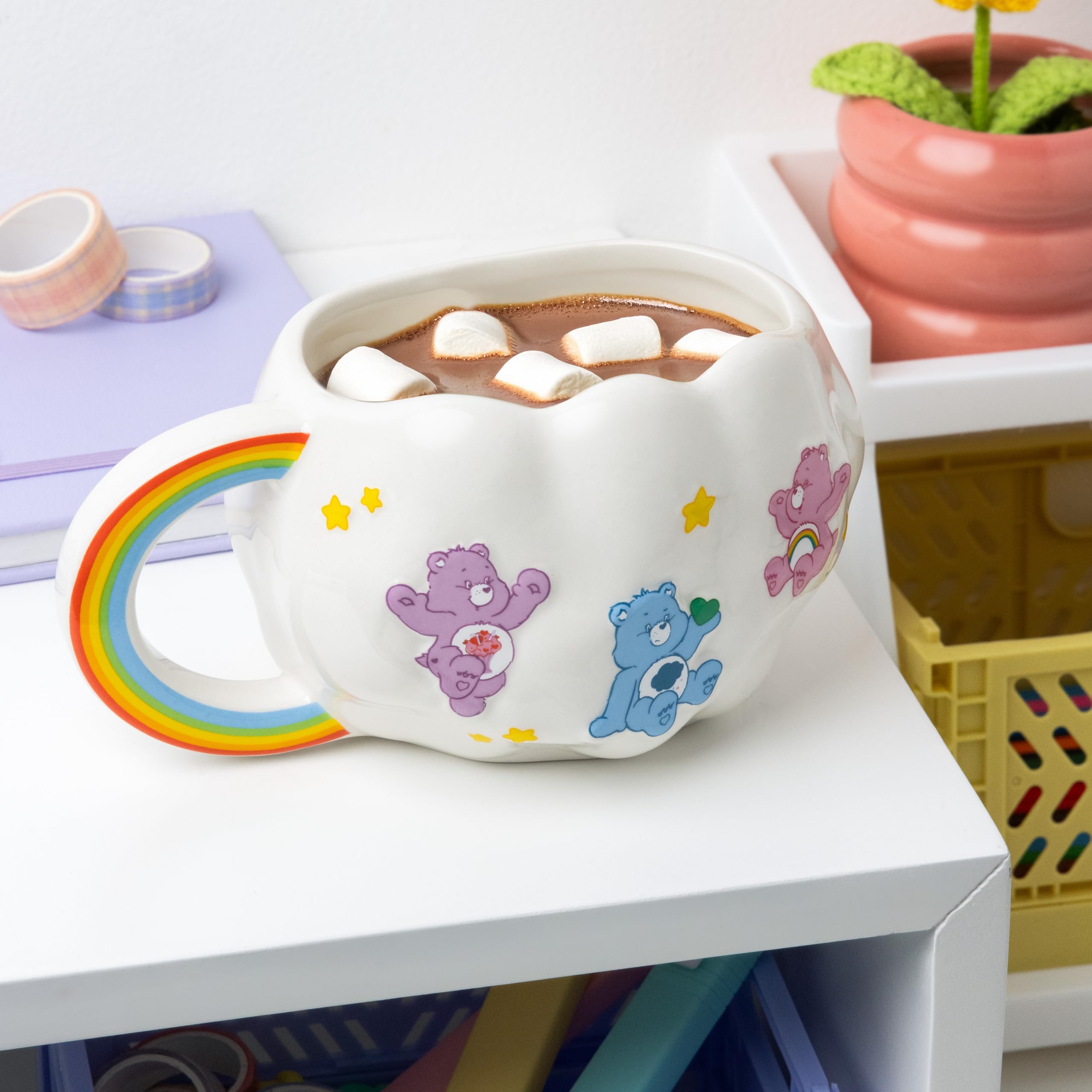 Paladone Care Bears Cloud Shaped Mug with Rainbow Handle - Officially Licensed 450ml Ceramic Coffee Cup for Hot Drinks, Tea, Hot