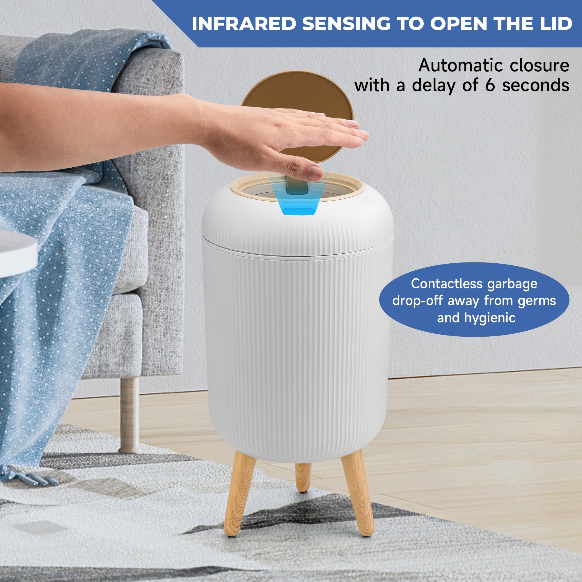 Pukomc Smart Sensor Wastebasket, Convenient And Hygienic Easy To Use, Technology Sensor Waterproof Wastebasket Plastic Wastebask