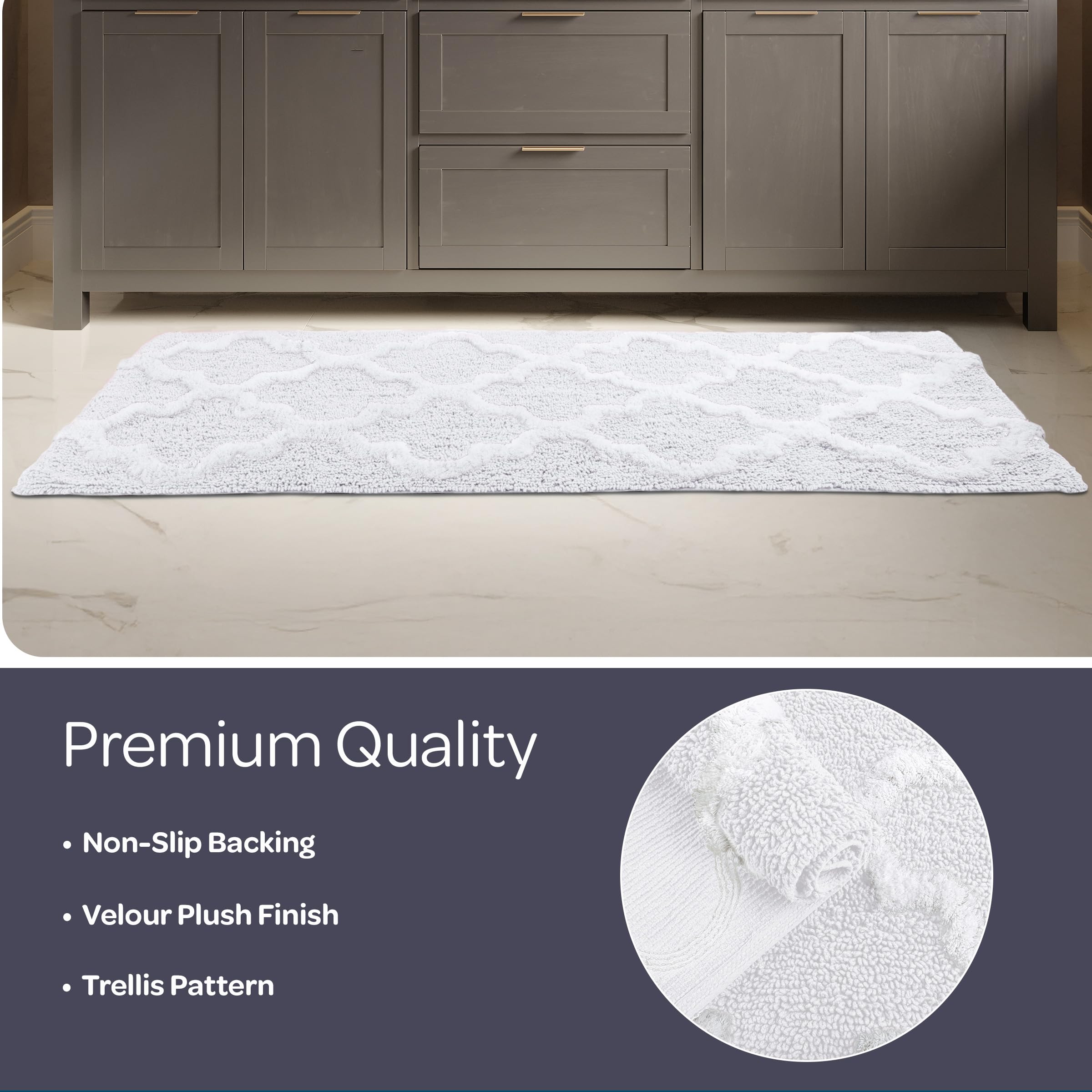 Lavish Home 100% Cotton Trellis Bathroom Mat - 24x60 inches - White