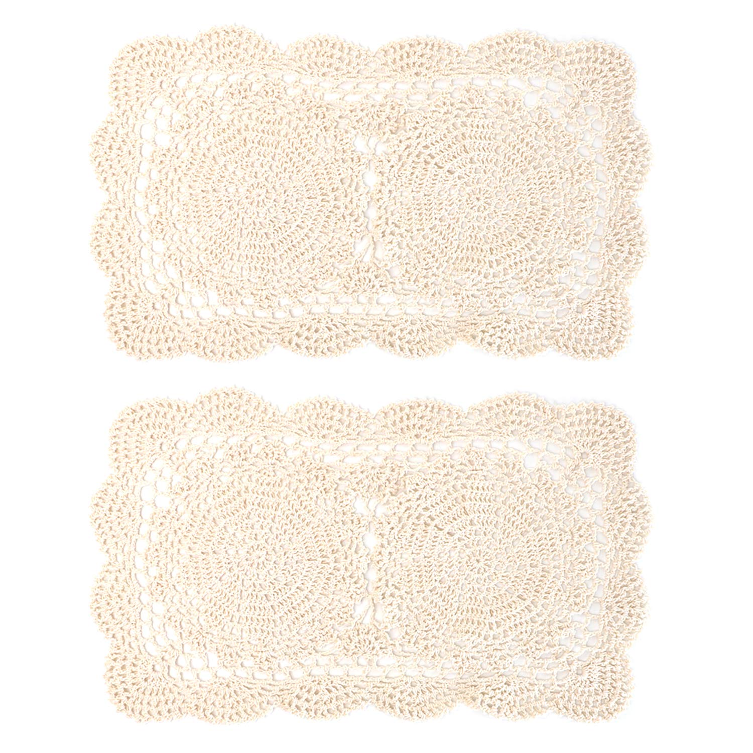 Auear, 2 Pcs Crochet Cotton Lace Placemats Doilies Rectangle Doily Beige Handmade For Dressers And End Tables, 17 * 9.5 Inch