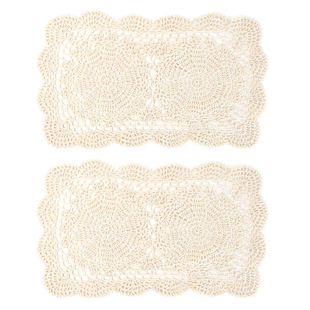 Auear, 2 Pcs Crochet Cotton Lace Placemats Doilies Rectangle Doily Beige Handmade For Dressers And End Tables, 17 * 9.5 Inch