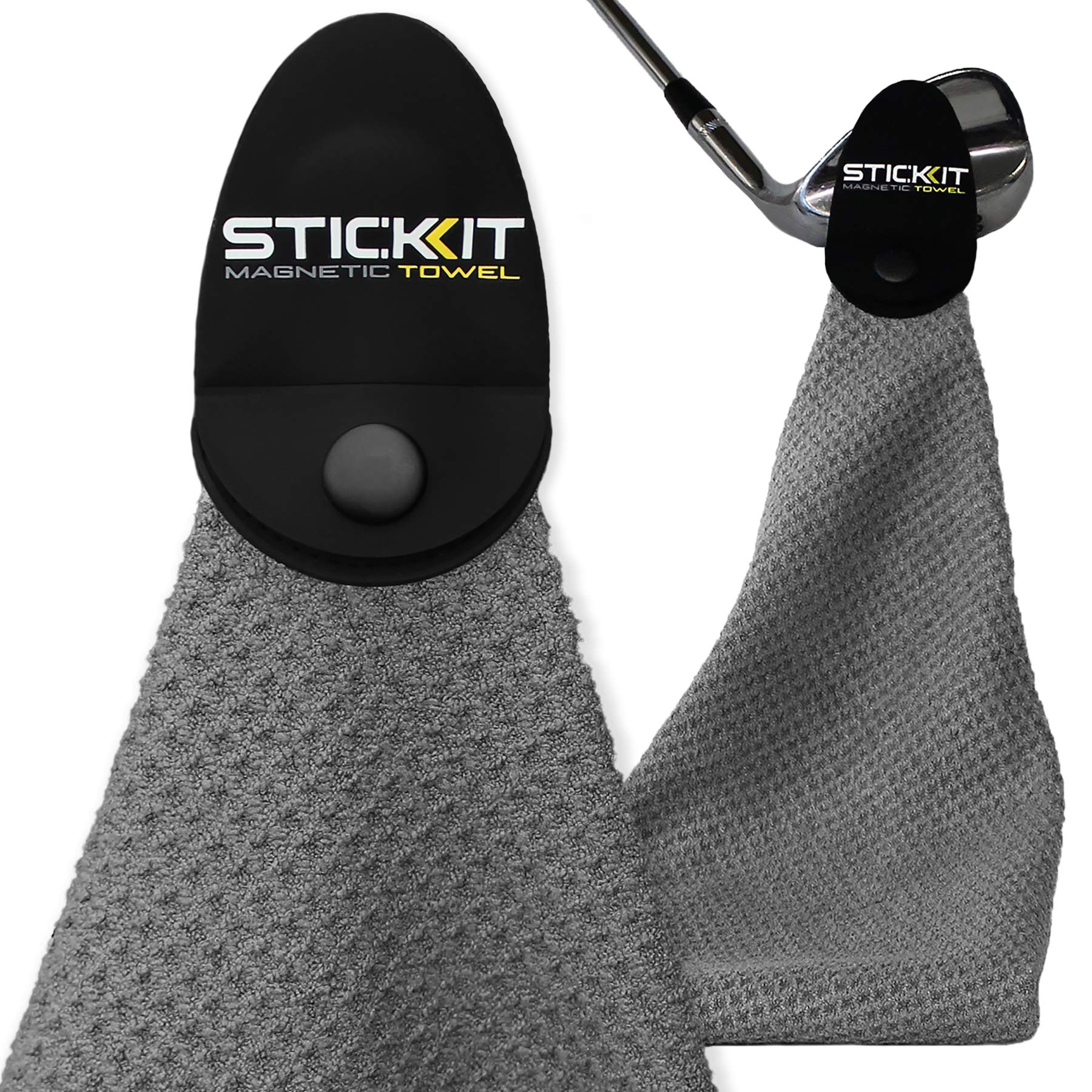 Stickit Magnetic Towel, Gray  Top-Tier Microfiber Golf Towel With Deep Waffle Pockets  Industrial Strength Magnet For Strong Hol