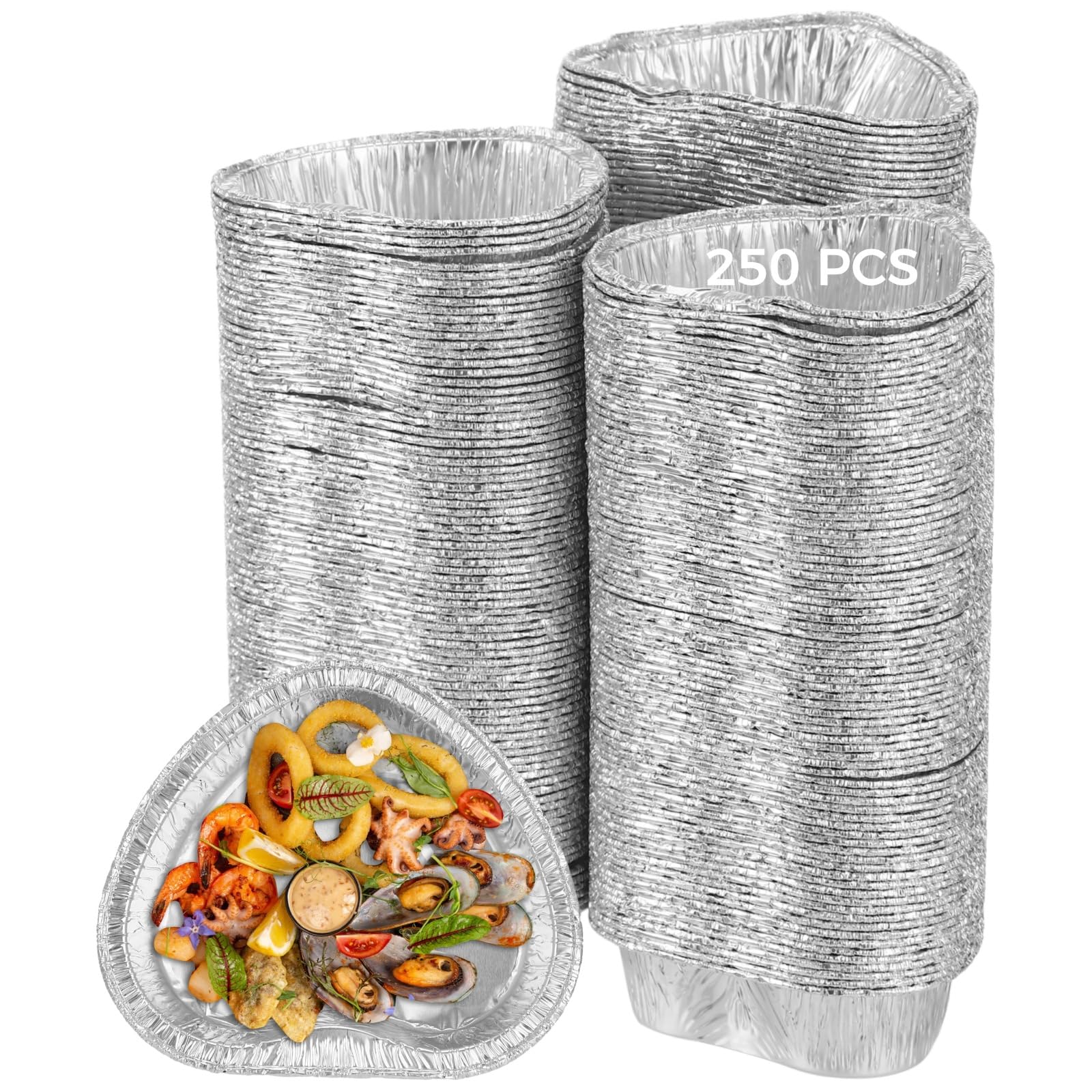 250 Pcs Disposable Aluminum Foil Trays, Mini Heartshaped Food Pans for Seafood, Grillable Tinfoil Baking Dishes for Barbecue, B