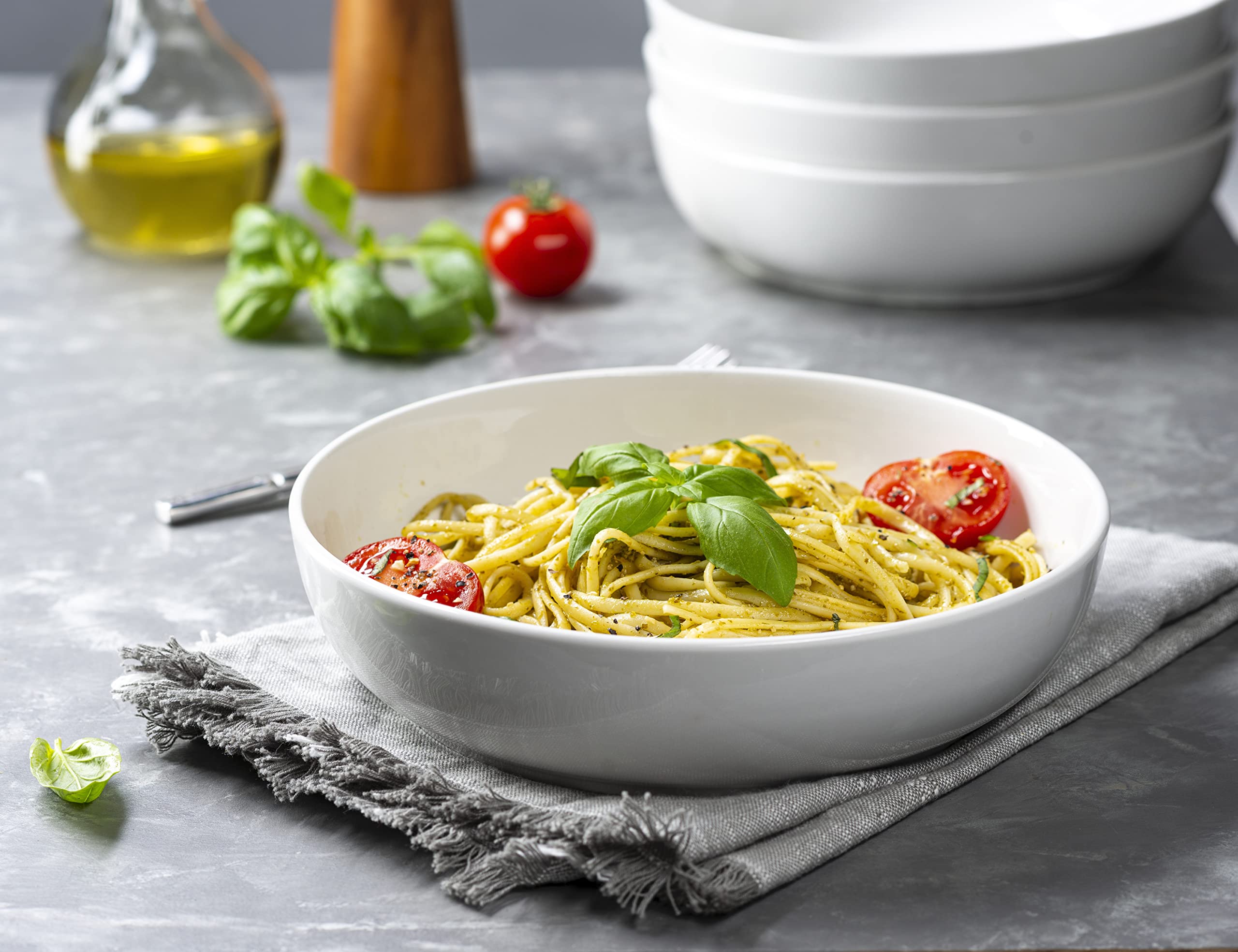 Kook Pasta Bowl, Salad Bowls, Bowls, Serving Bowls, Soup, Ceramic, Large Capacity, Microwave & Dishwasher Safe, Set Of 4, 40 Oz,